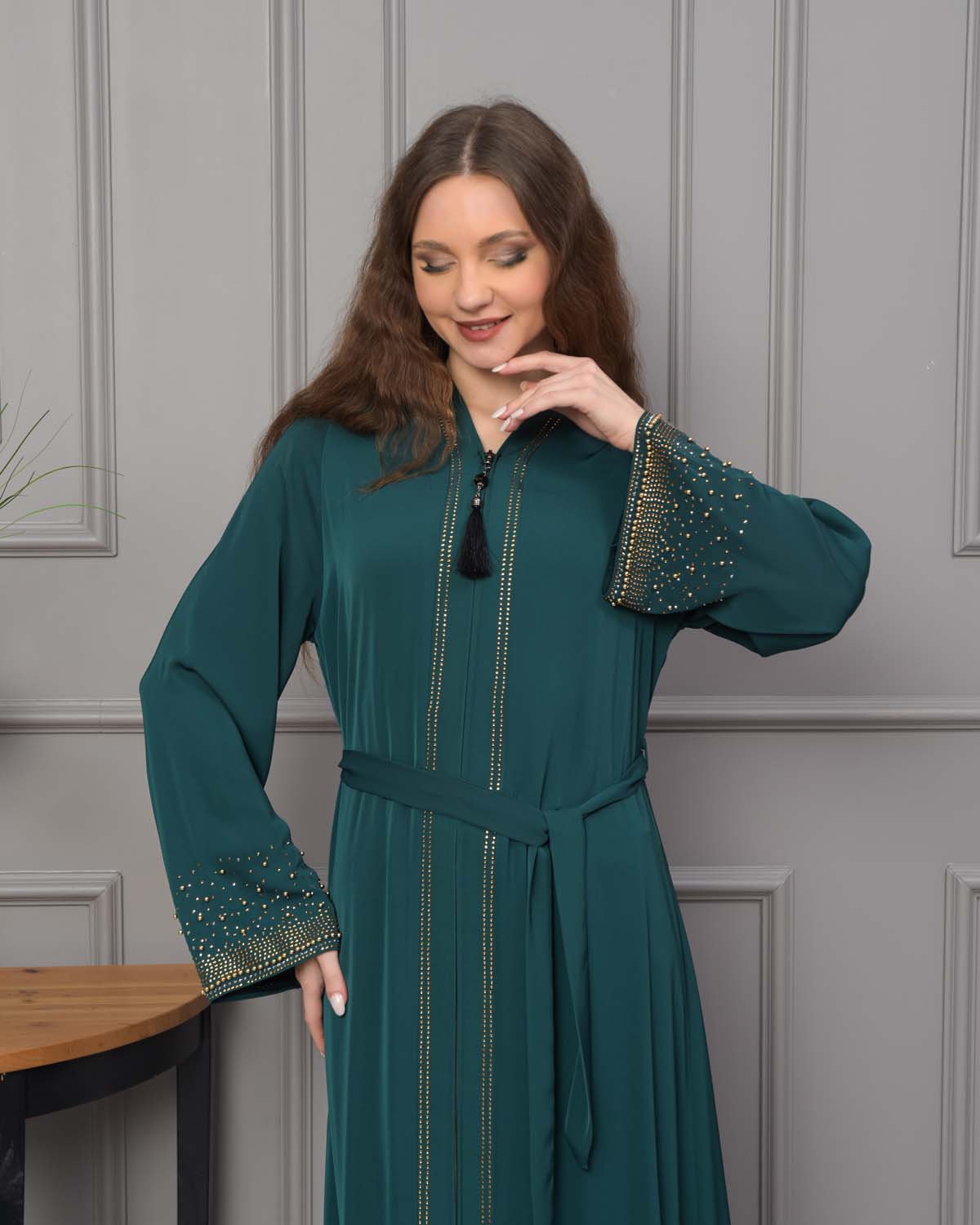 Diamond-Studded Modest Abaya 679 - green