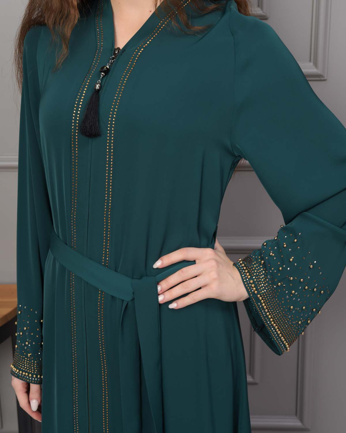 Diamond-Studded Modest Abaya 679 - green