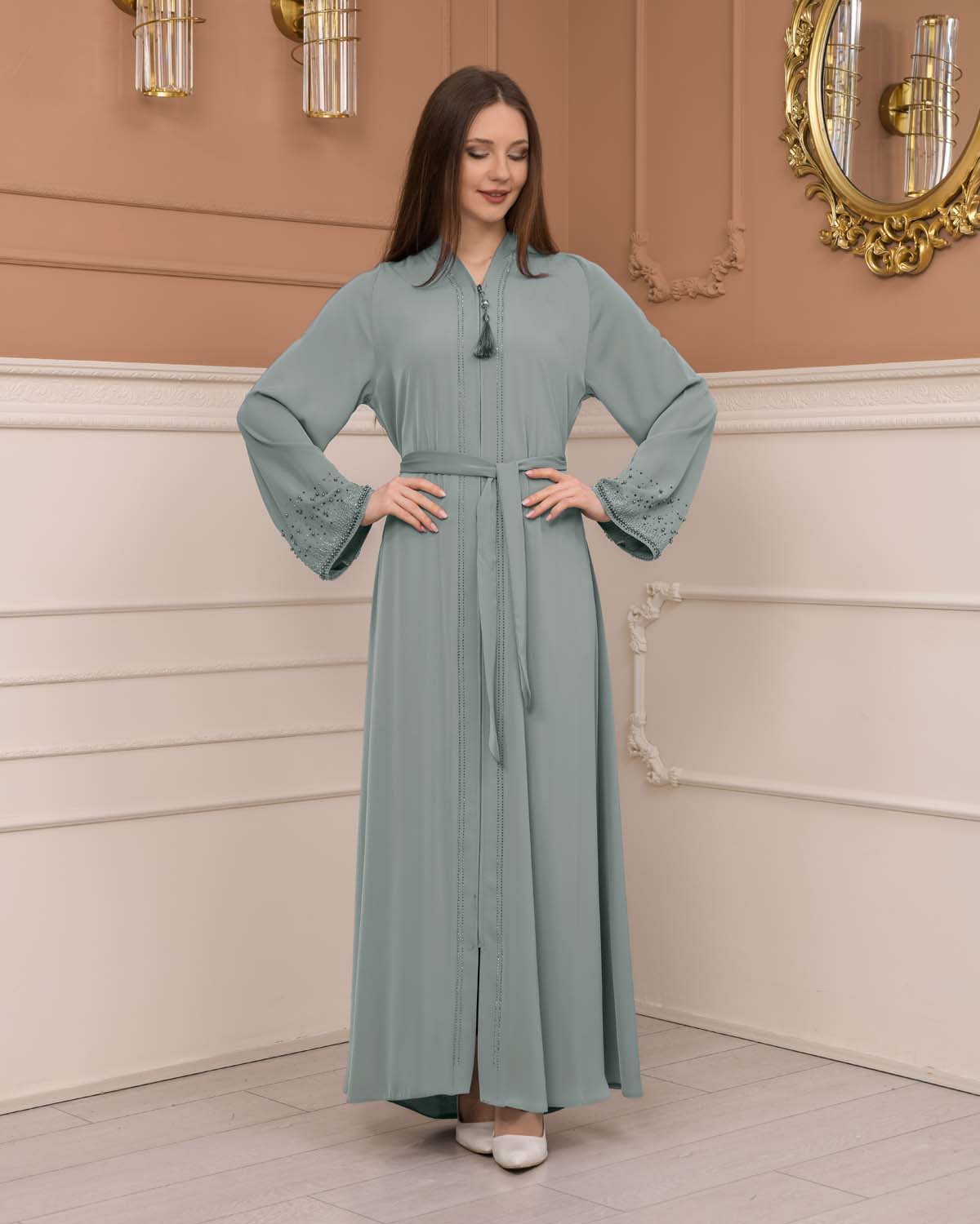 Diamond-Studded Modest Abaya 679 - mint