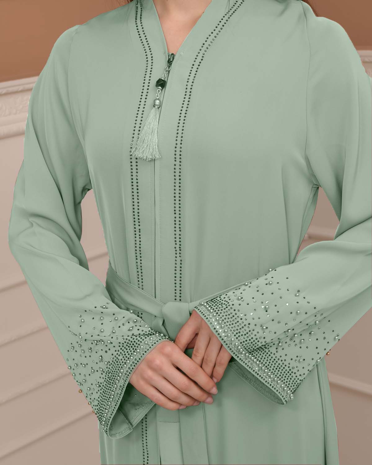 Diamond-Studded Modest Abaya 679 - mint