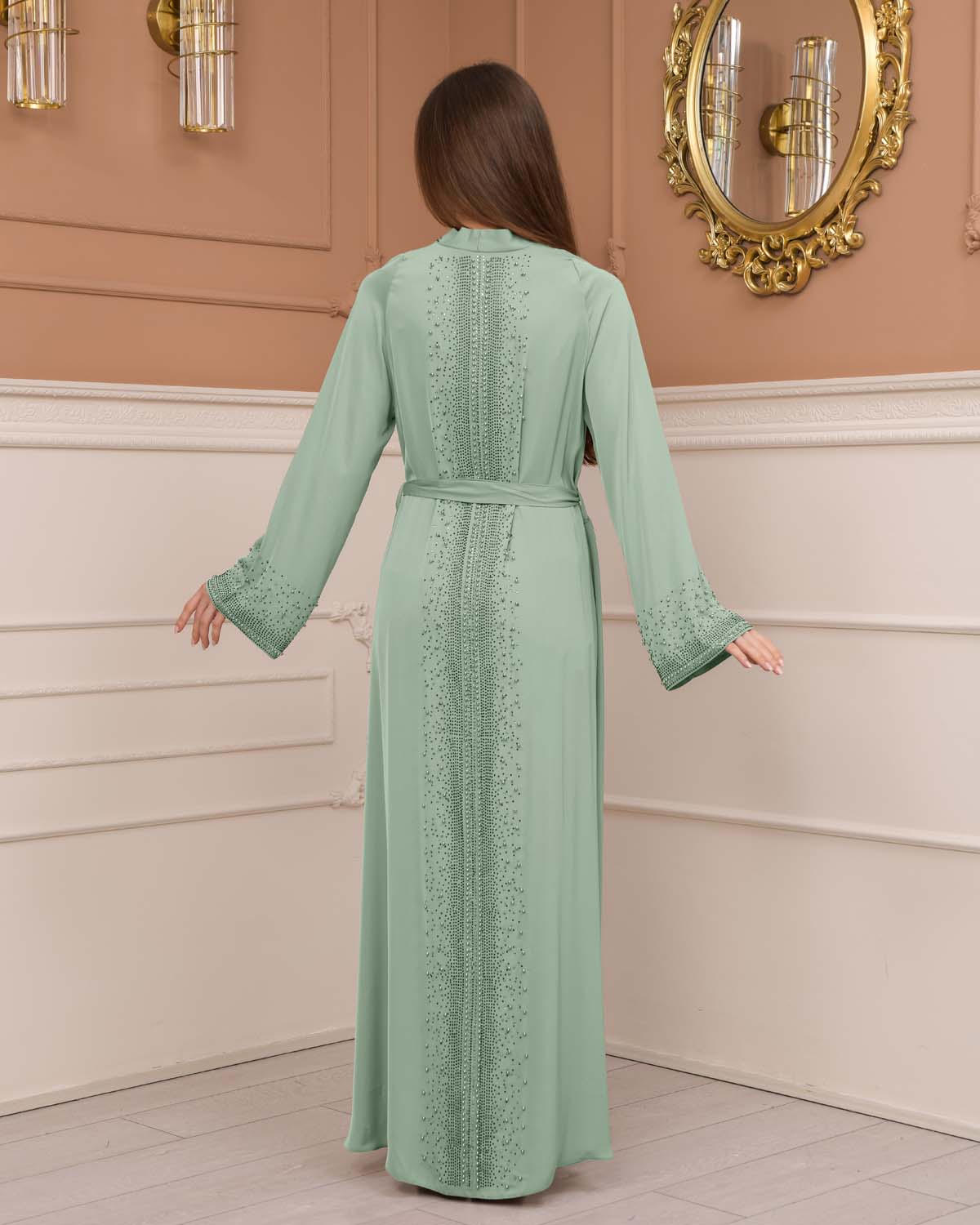 Diamond-Studded Modest Abaya 679 - mint