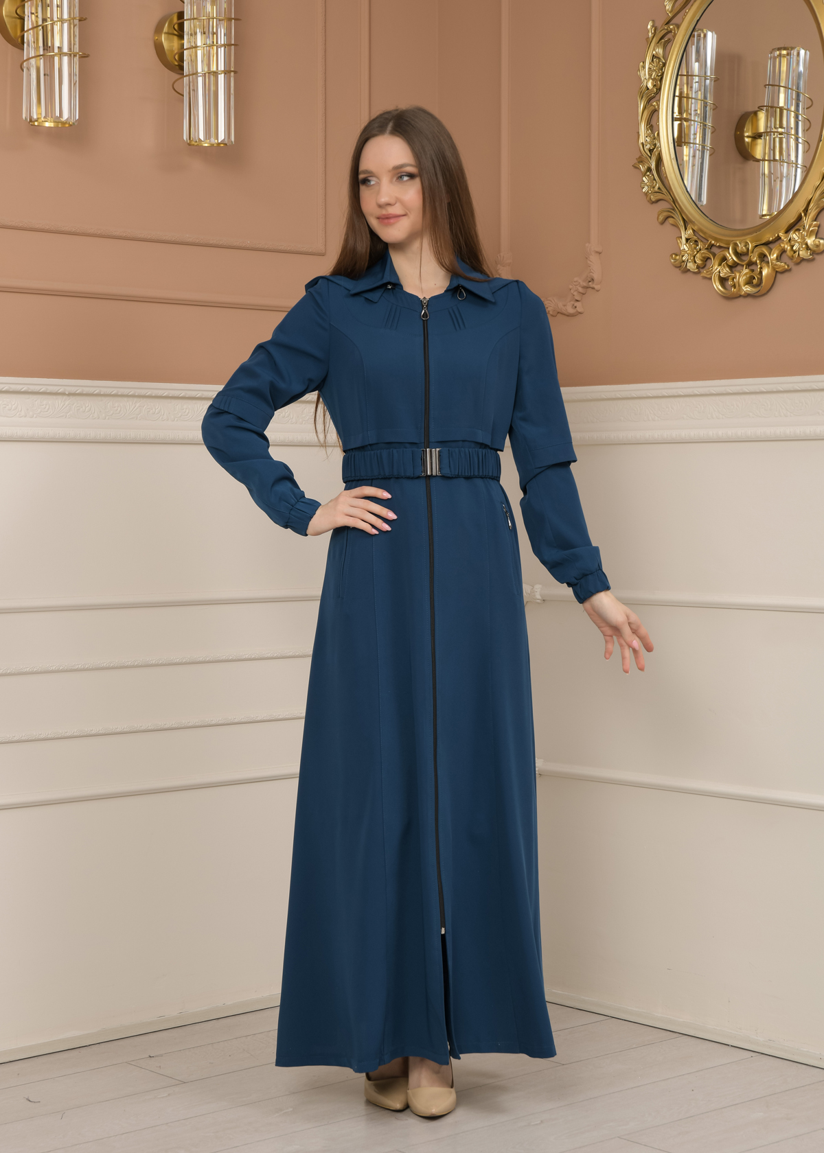 Belted Zippered Prada Hooded Abaya Dress 1228 - turquoise