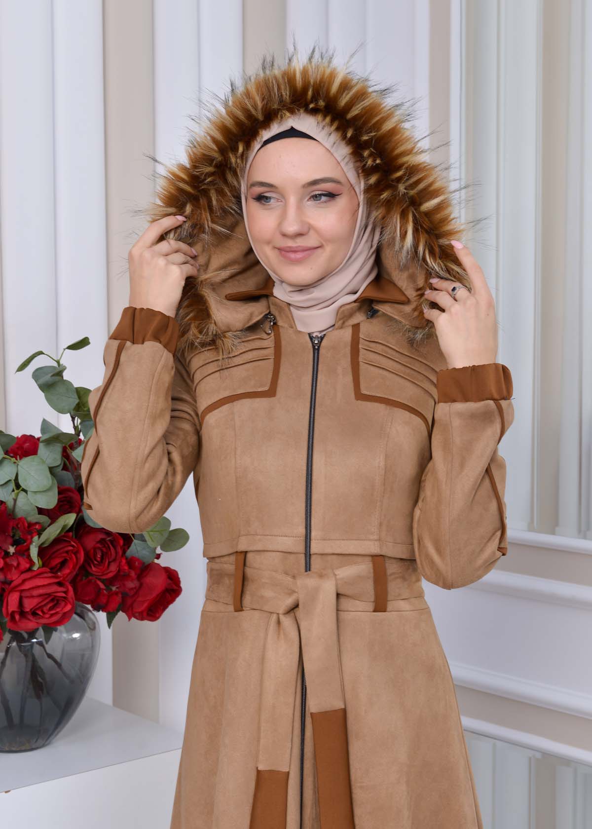 Belted hooded trench coat on sale