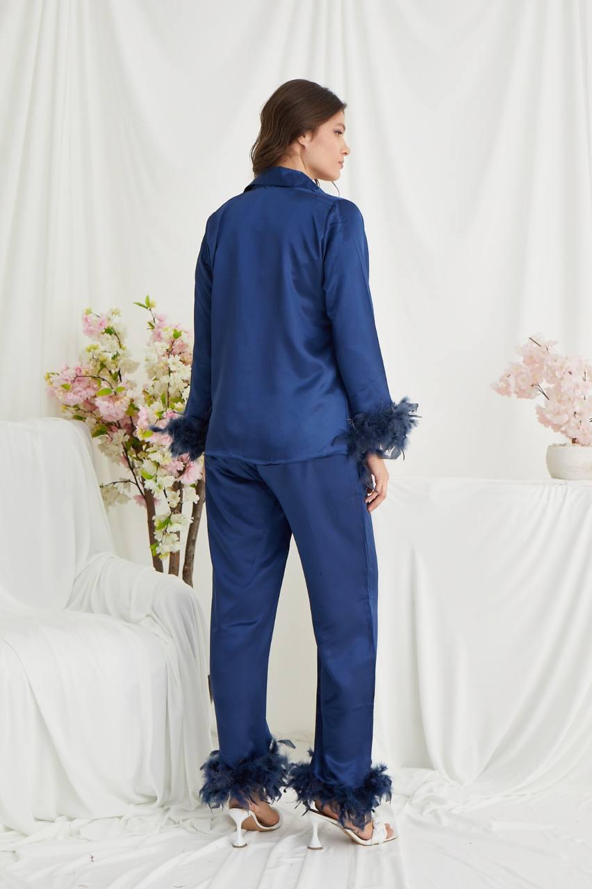 Navy blue Feather Elegance satin pijama 1090-4 - deep blue