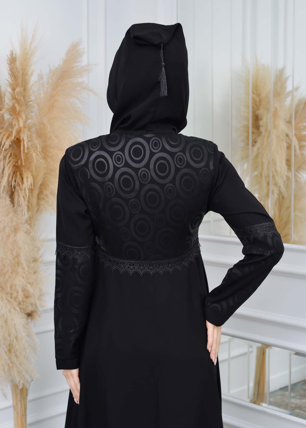 Modamix women Hoodied Abaya of Rose Rise fabric 570 Siyah