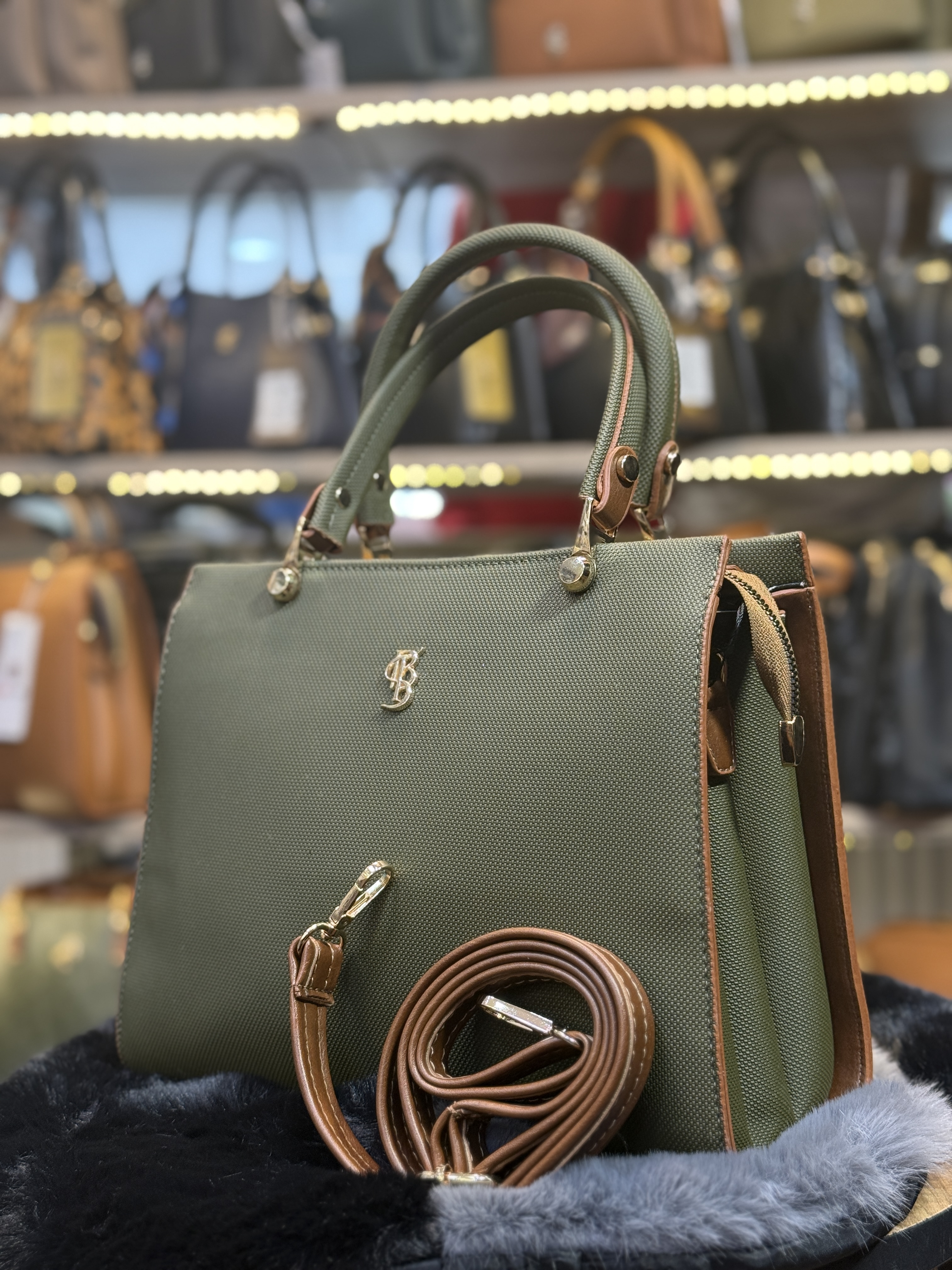 Modern Design Luxury Leather Womens Handbag - Code 981 - khaki