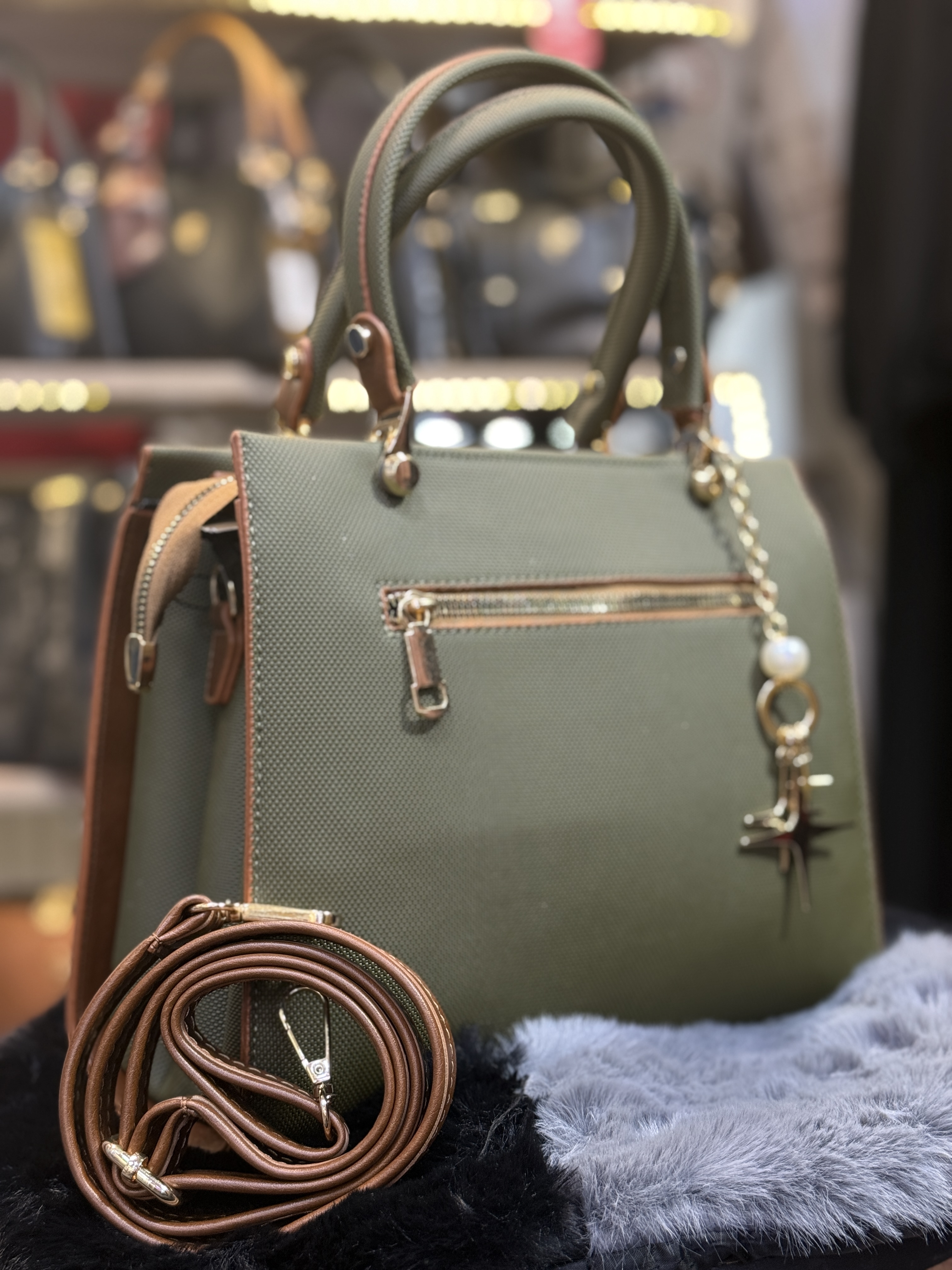 Modern Design Luxury Leather Womens Handbag - Code 981 - khaki
