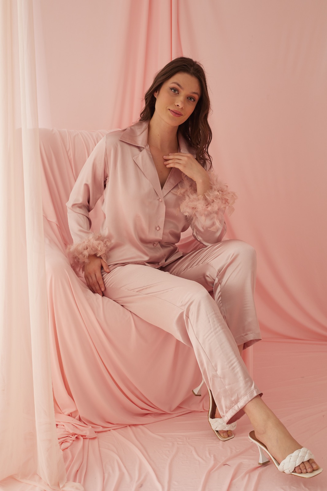 Light pink Feather Elegance satin pijama 1090-5 - powder pink/ dusty pink