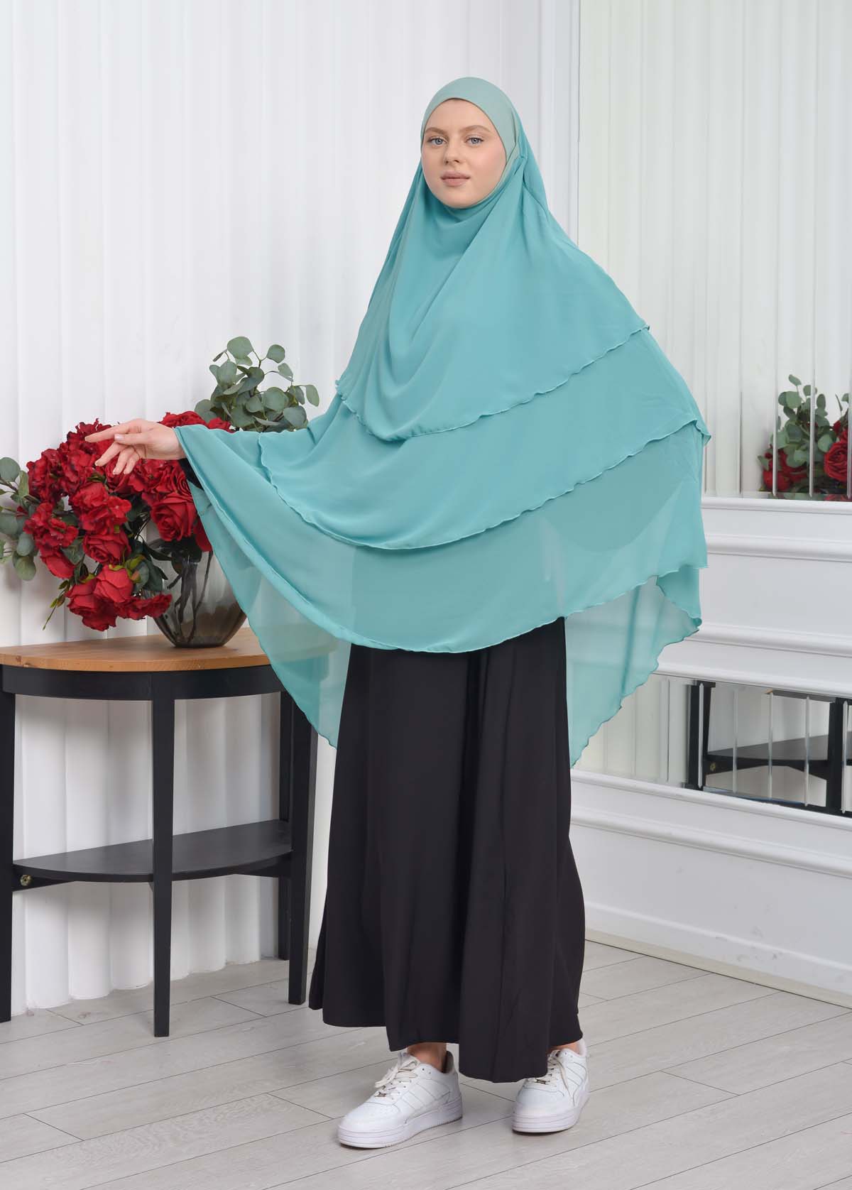 Chiffon Hijab Ready Made Veiled Practical Scarf 3 Layer - Cover Souffle 827 - dark mint