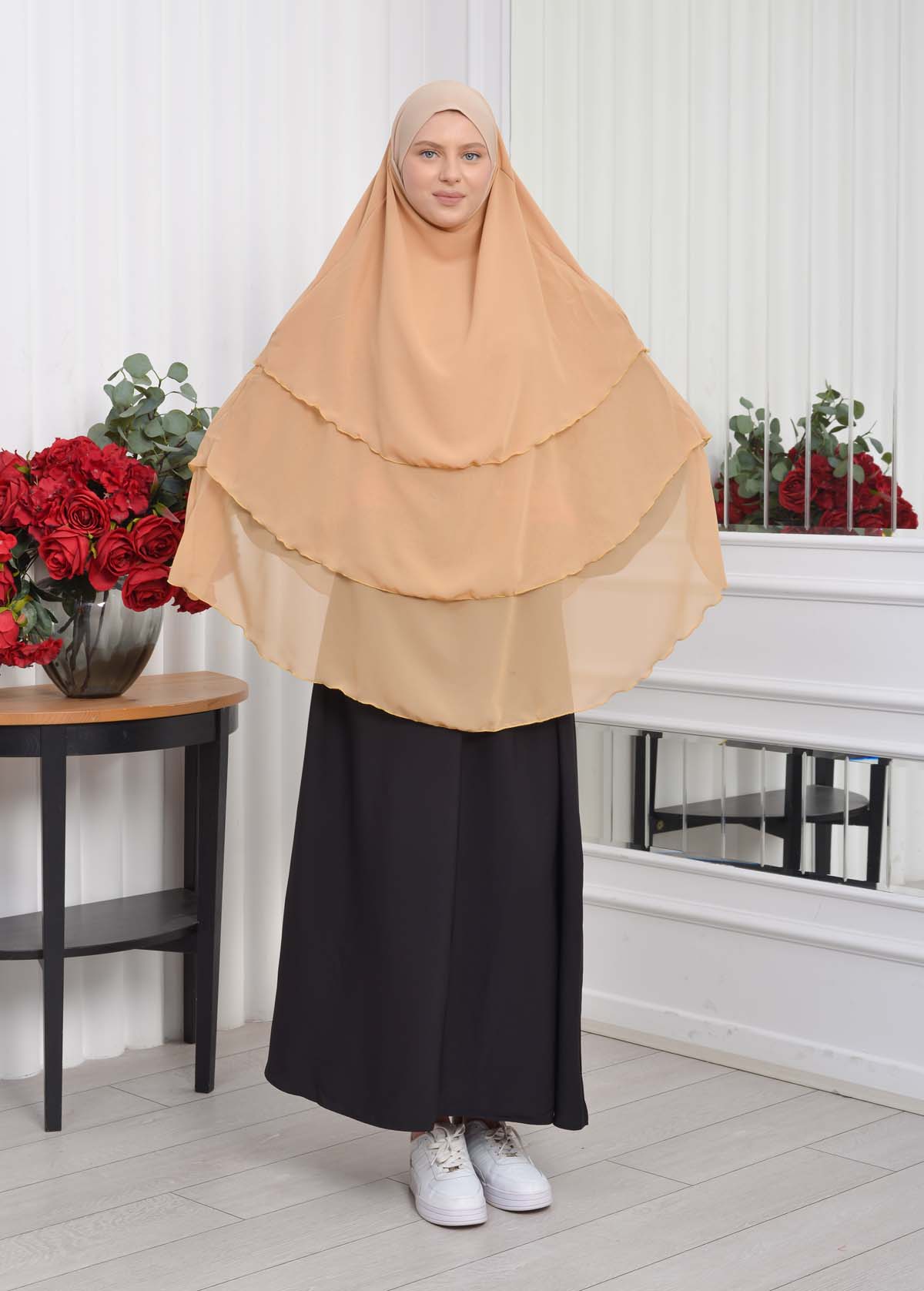 Chiffon Hijab Ready Made Veiled Practical Scarf 3 Layer - Cover Souffle 827 - salmon