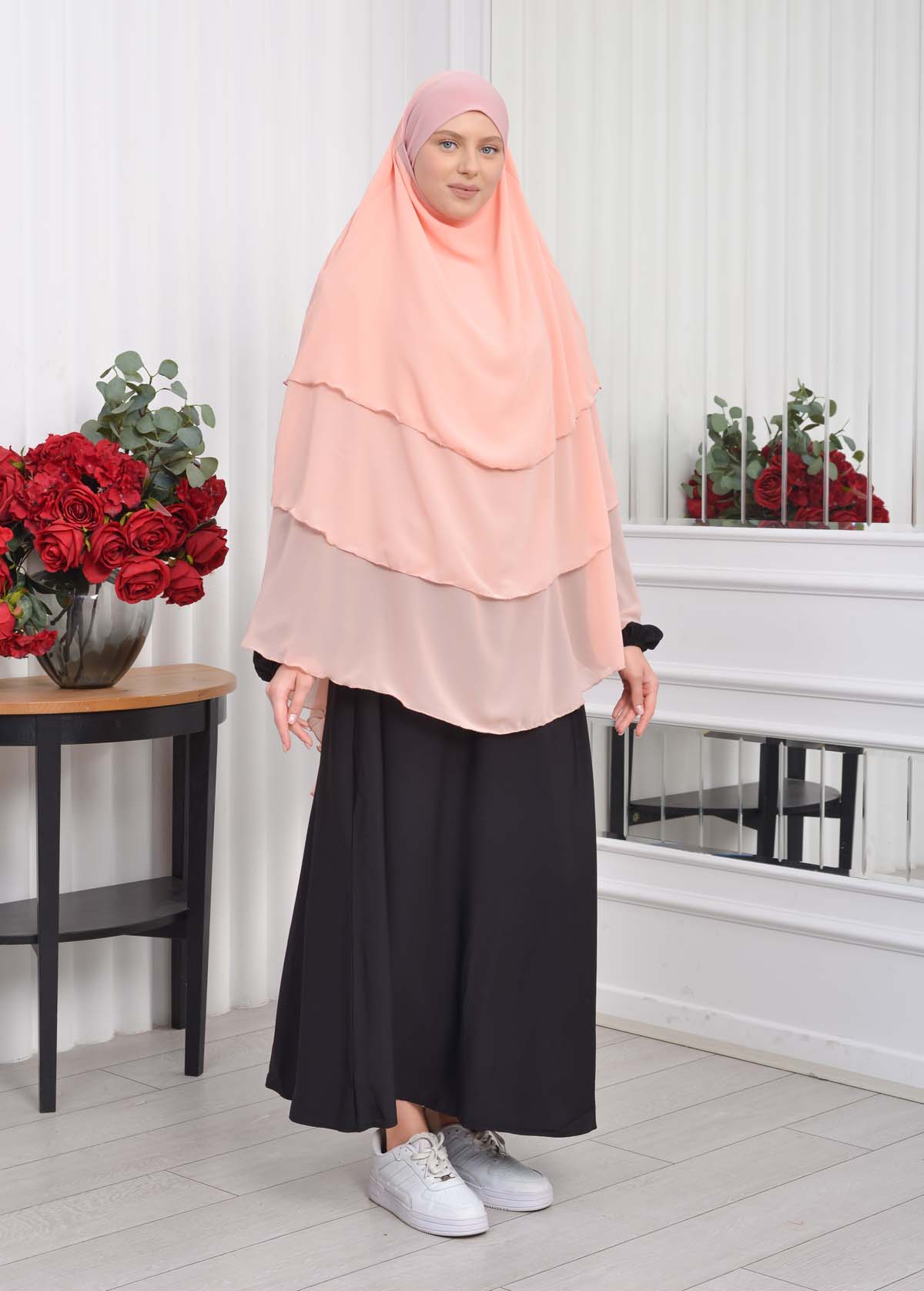 Chiffon Hijab Ready Made Veiled Practical Scarf 3 Layer - Cover Souffle 827 - powder pink/ dusty pink