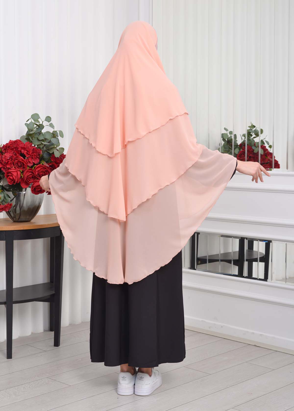 Chiffon Hijab Ready Made Veiled Practical Scarf 3 Layer - Cover Souffle 827 Pudra