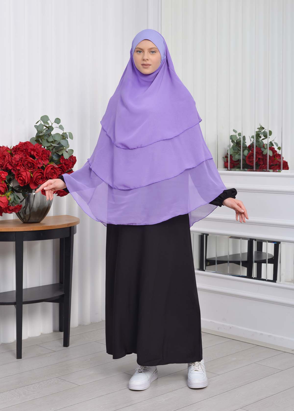 Chiffon Hijab Ready Made Veiled Practical Scarf 3 Layer - Cover Souffle 827 - lilac