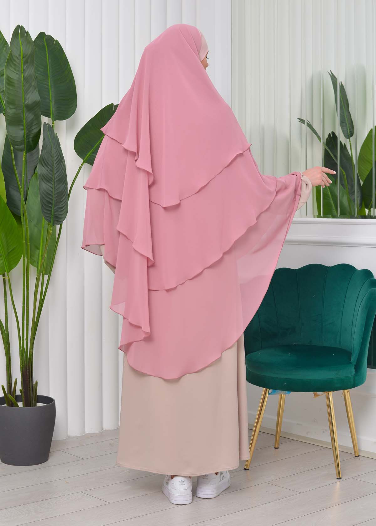 Chiffon Hijab Ready Made Veiled Practical Scarf 3 Layer - Cover Souffle 827 Pembe