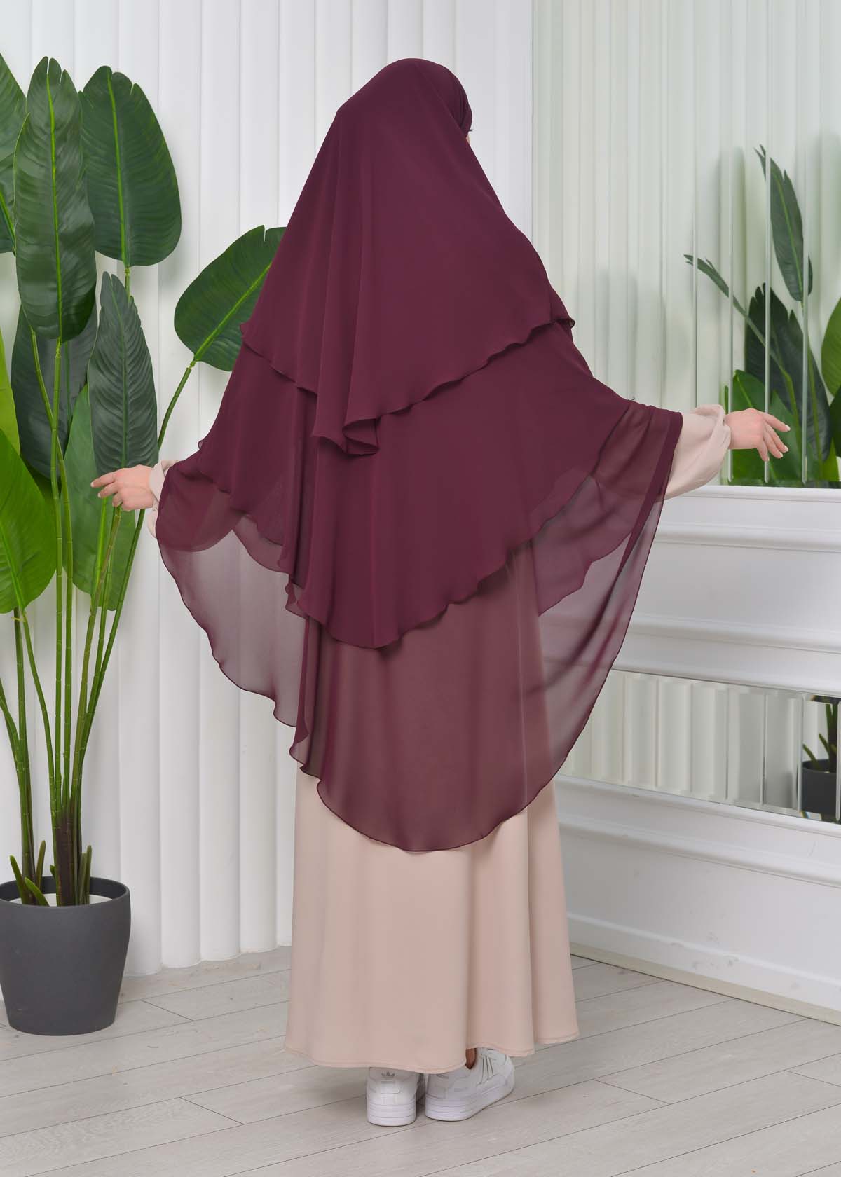 Chiffon Hijab Ready Made Veiled Practical Scarf 3 Layer - Cover Souffle 827 Vişne