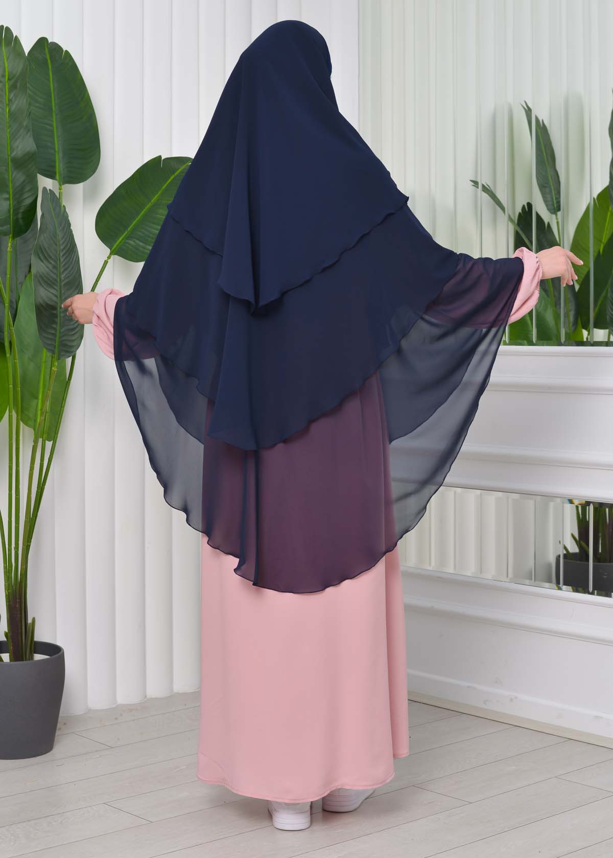 Chiffon Hijab Ready Made Veiled Practical Scarf 3 Layer - Cover Souffle 827 Lacivert