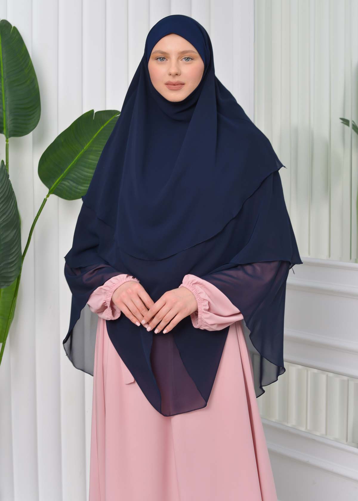 Chiffon Hijab Ready Made Veiled Practical Scarf 3 Layer - Cover Souffle 827 Lacivert