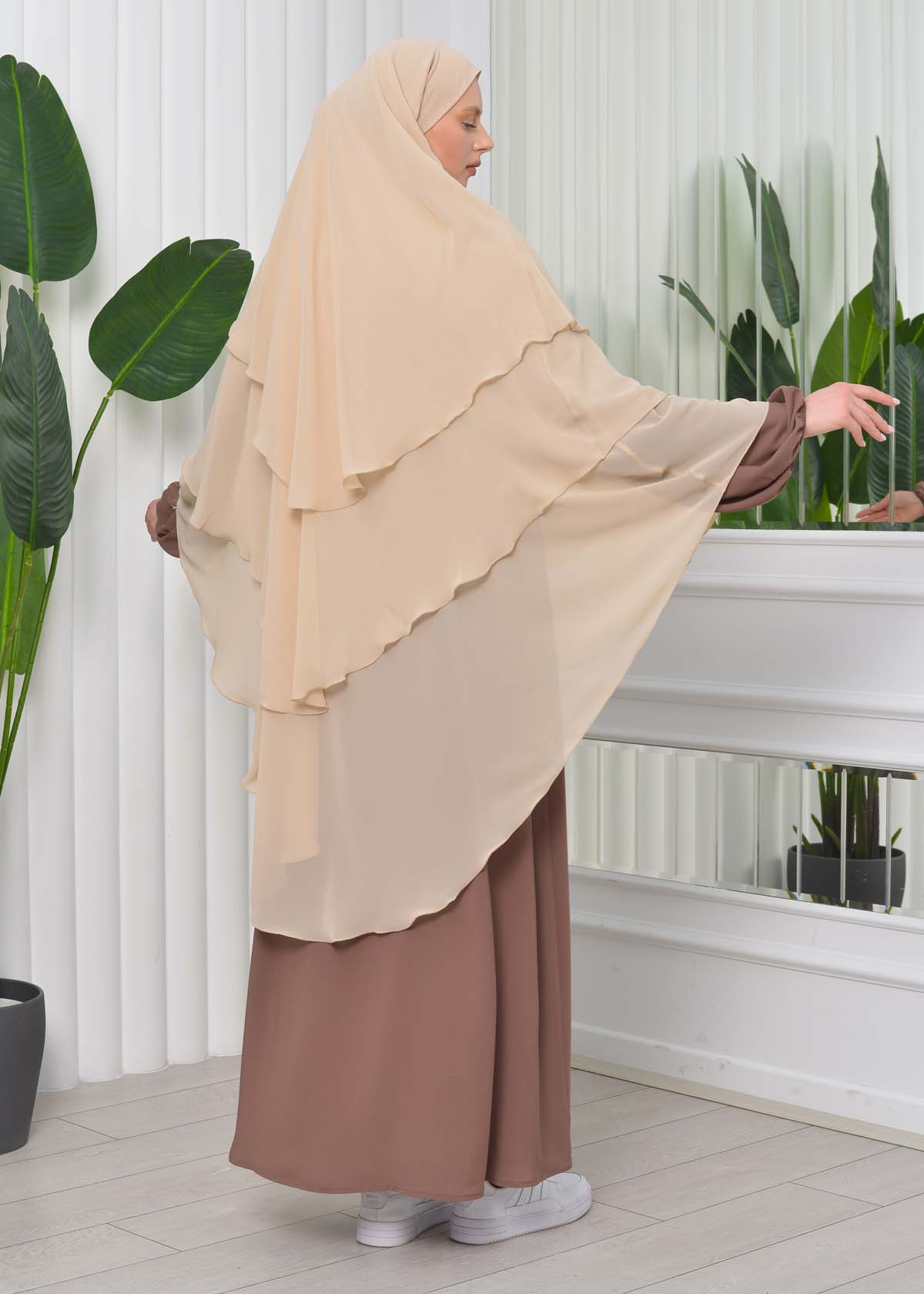 Chiffon Hijab Ready Made Veiled Practical Scarf 3 Layer - Cover Souffle 827 tahini