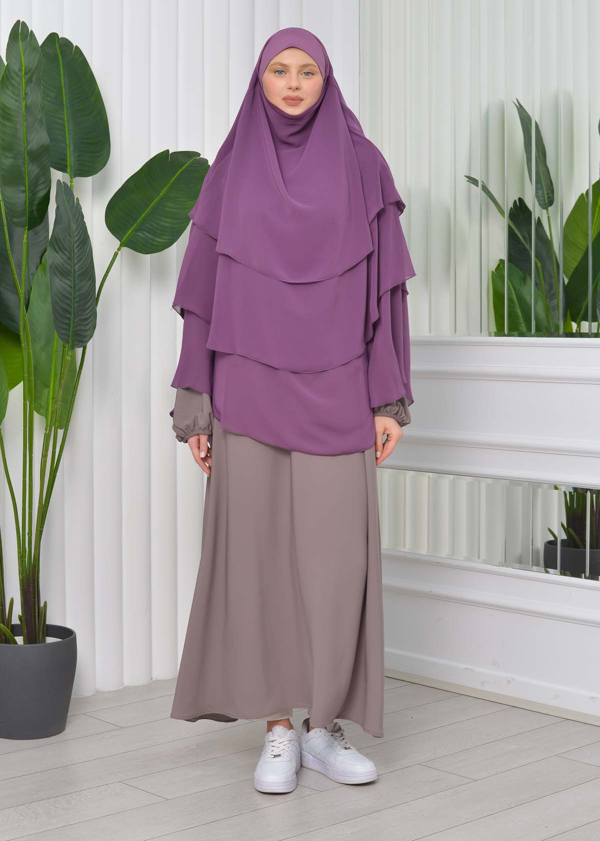 Chiffon Hijab Ready Made Veiled Practical Scarf 3 Layer - Cover Souffle 827 - Lavender