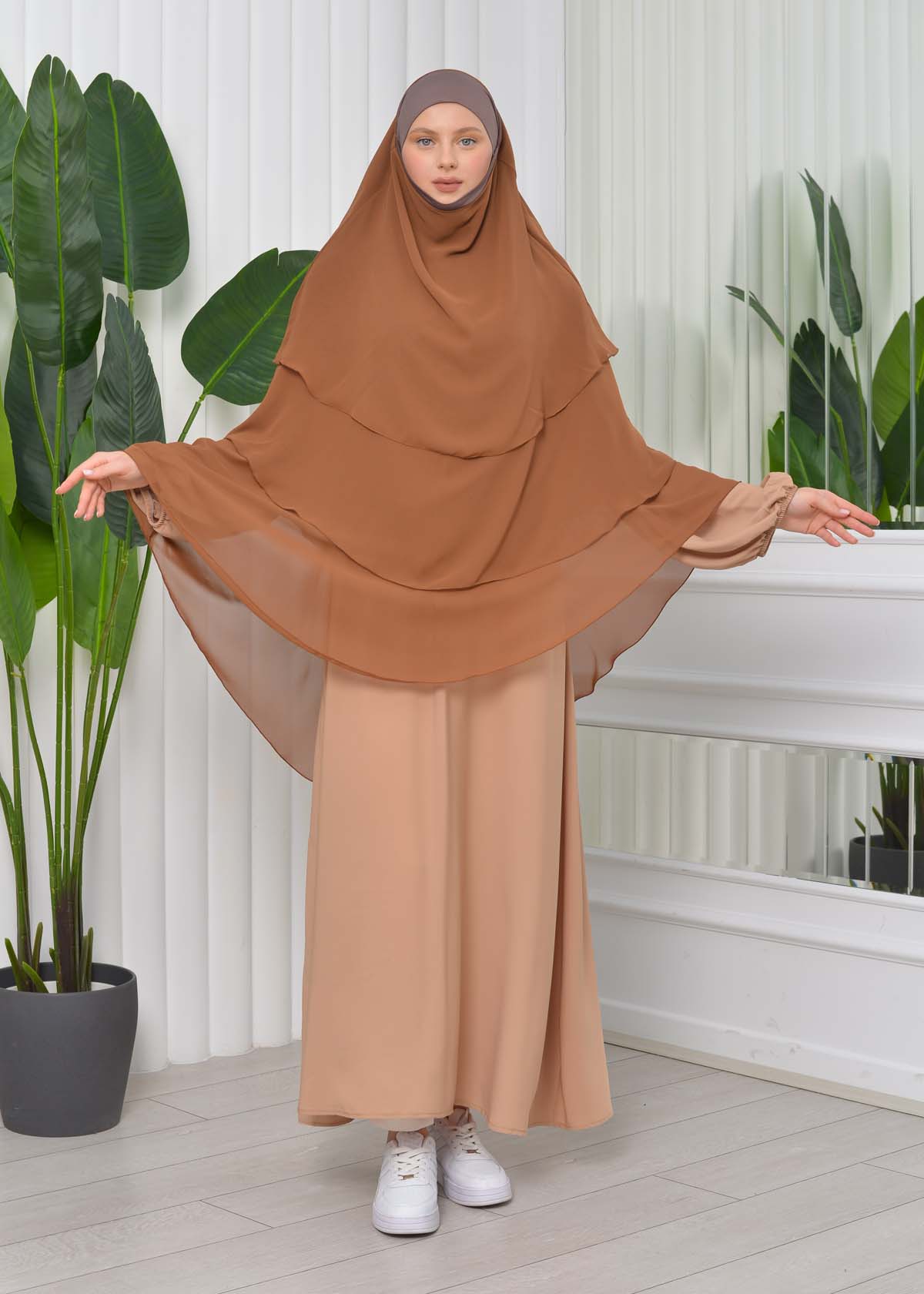 Chiffon Hijab Ready Made Veiled Practical Scarf 3 Layer - Cover Souffle 827 - tan