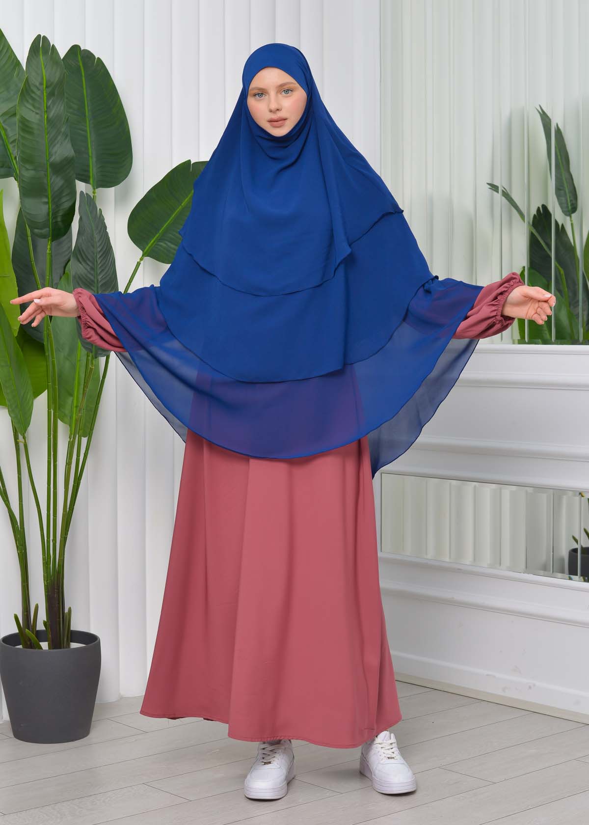 Chiffon Hijab Ready Made Veiled Practical Scarf 3 Layer - Cover Souffle 827 - darke navye