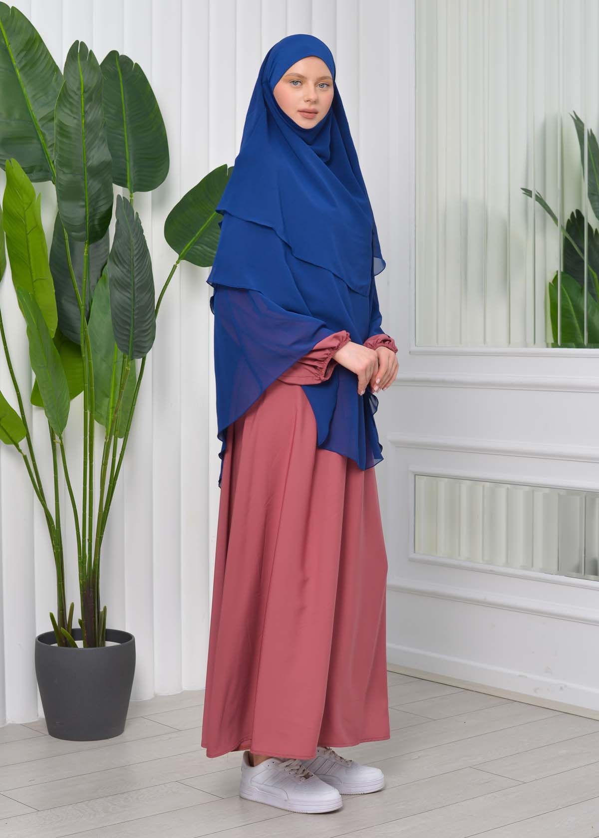 Chiffon Hijab Ready Made Veiled Practical Scarf 3 Layer - Cover Souffle 827 Koyu Lacivert