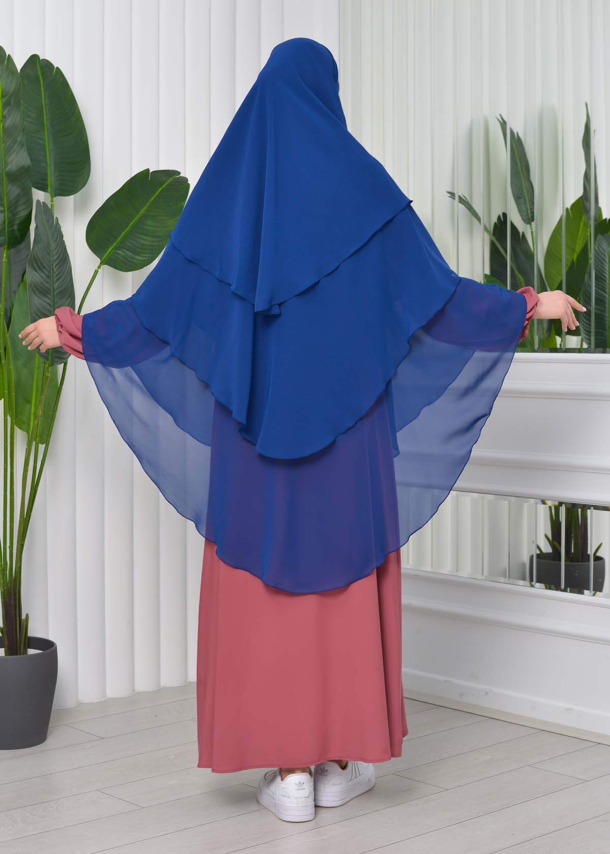 Chiffon Hijab Ready Made Veiled Practical Scarf 3 Layer - Cover Souffle 827 Koyu Lacivert