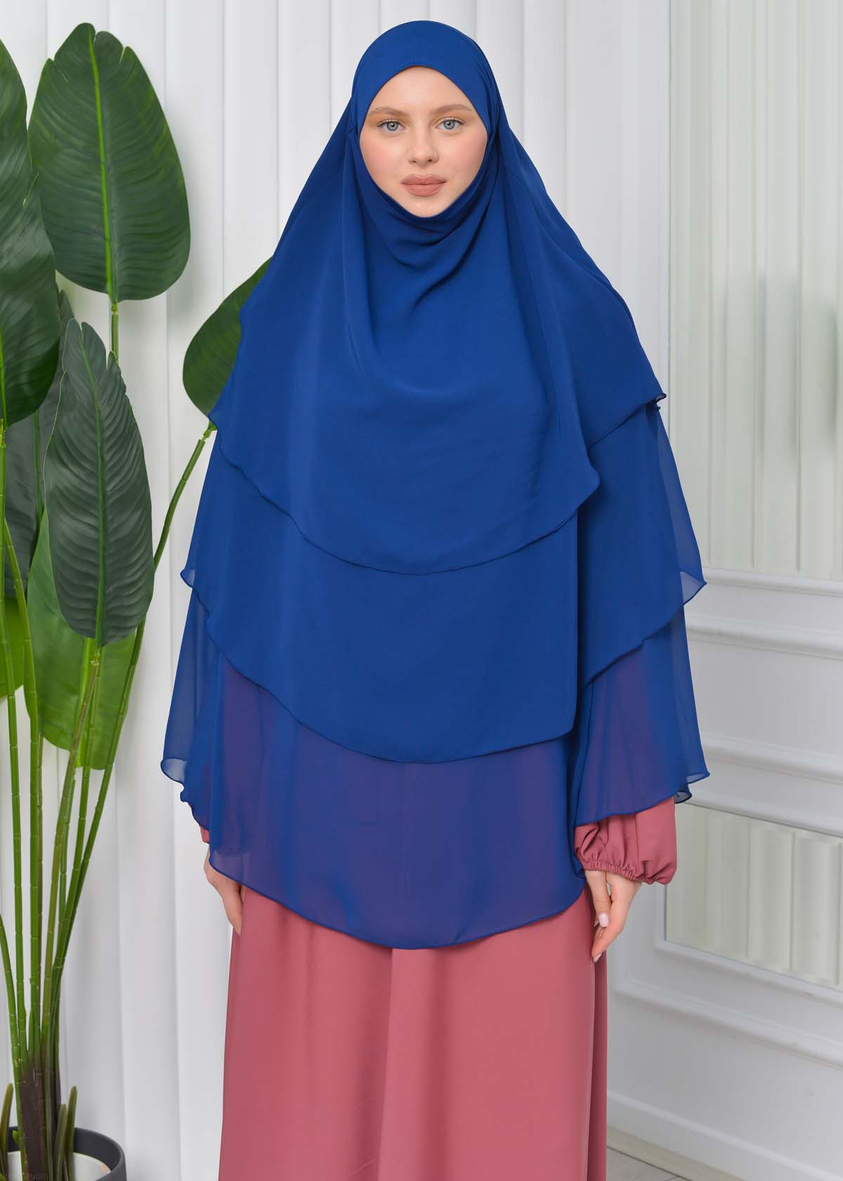 Chiffon Hijab Ready Made Veiled Practical Scarf 3 Layer - Cover Souffle 827 Koyu Lacivert