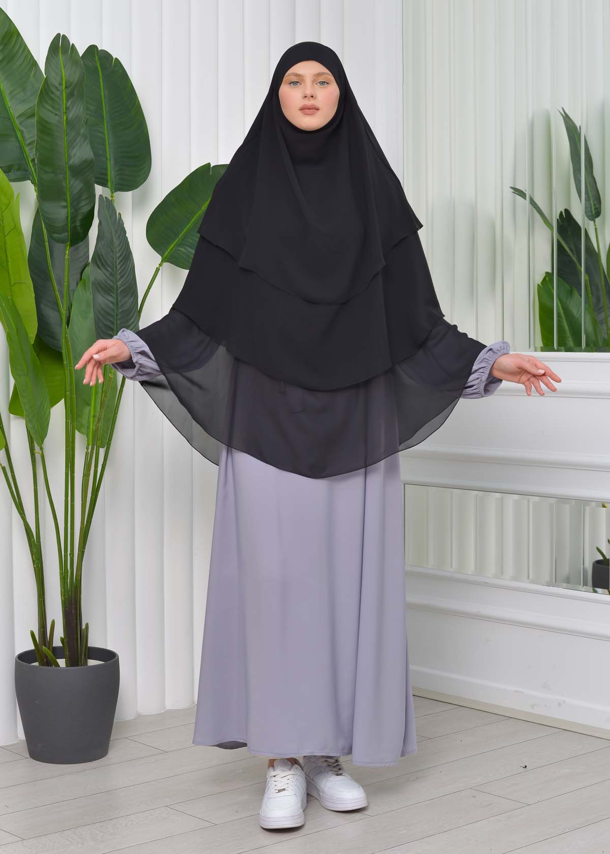 Chiffon Hijab Ready Made Veiled Practical Scarf 3 Layer - Cover Souffle 827 - black