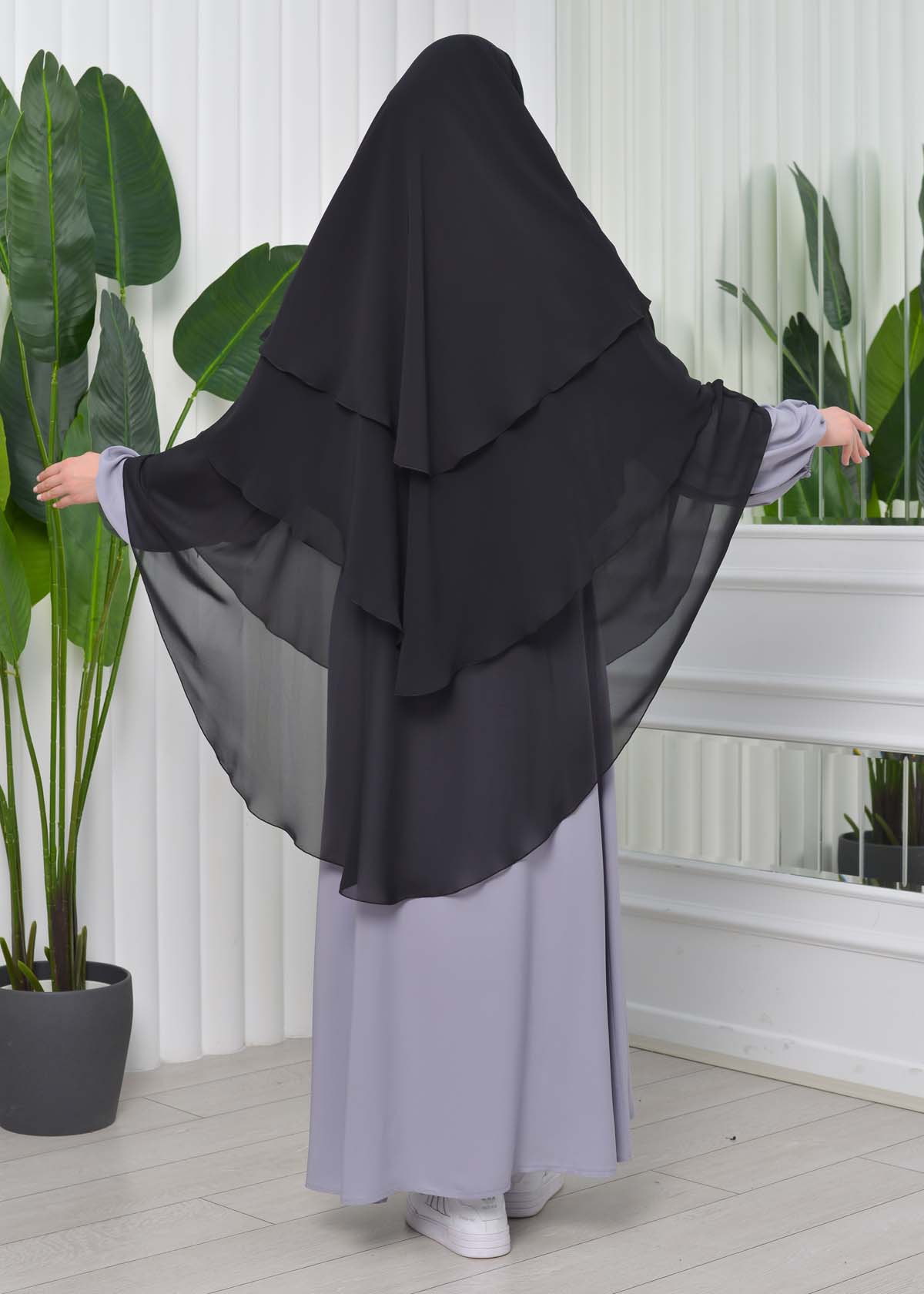 Chiffon Hijab Ready Made Veiled Practical Scarf 3 Layer - Cover Souffle 827 Siyah