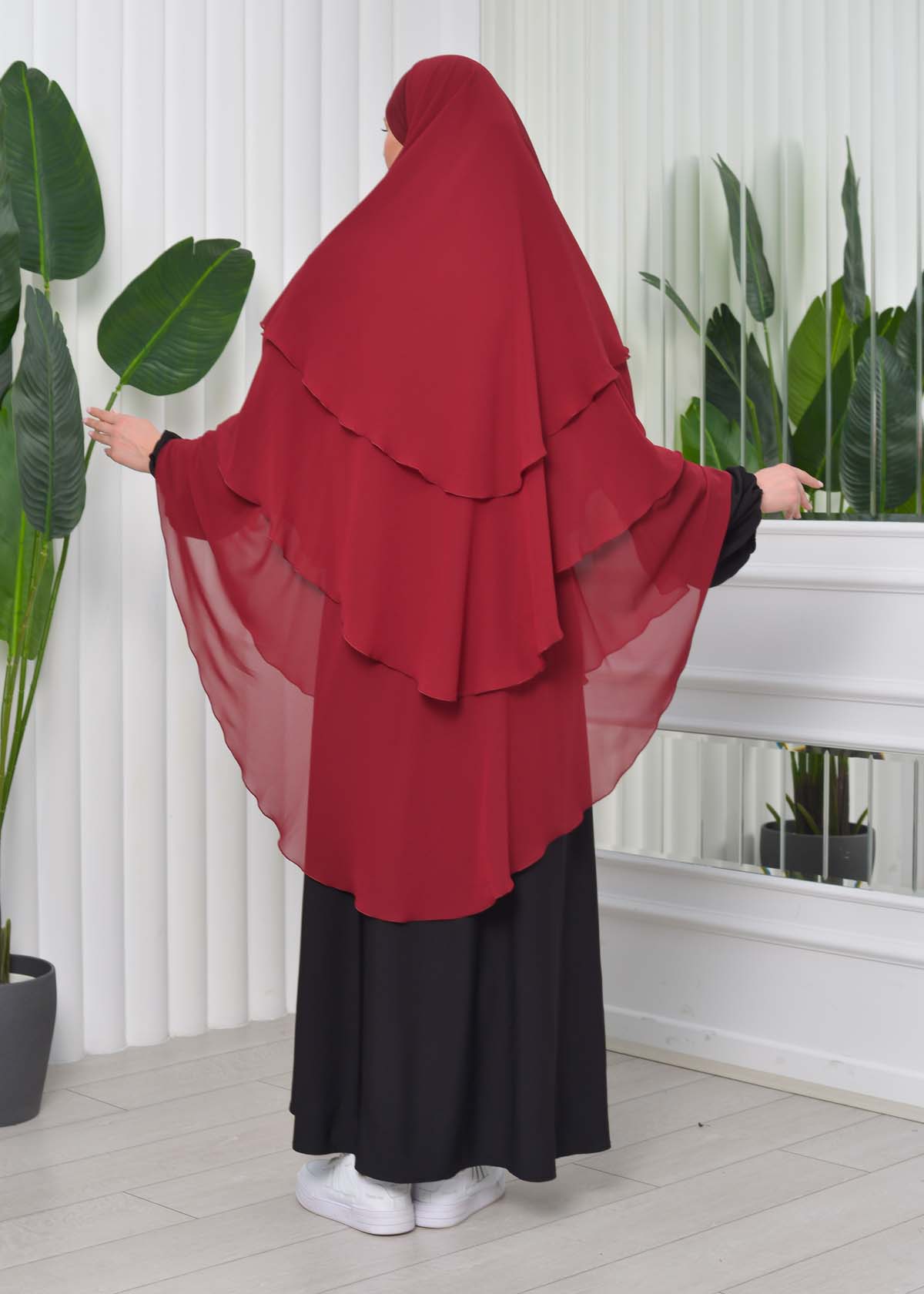 Chiffon Hijab Ready Made Veiled Practical Scarf 3 Layer - Cover Souffle 827 Bordo