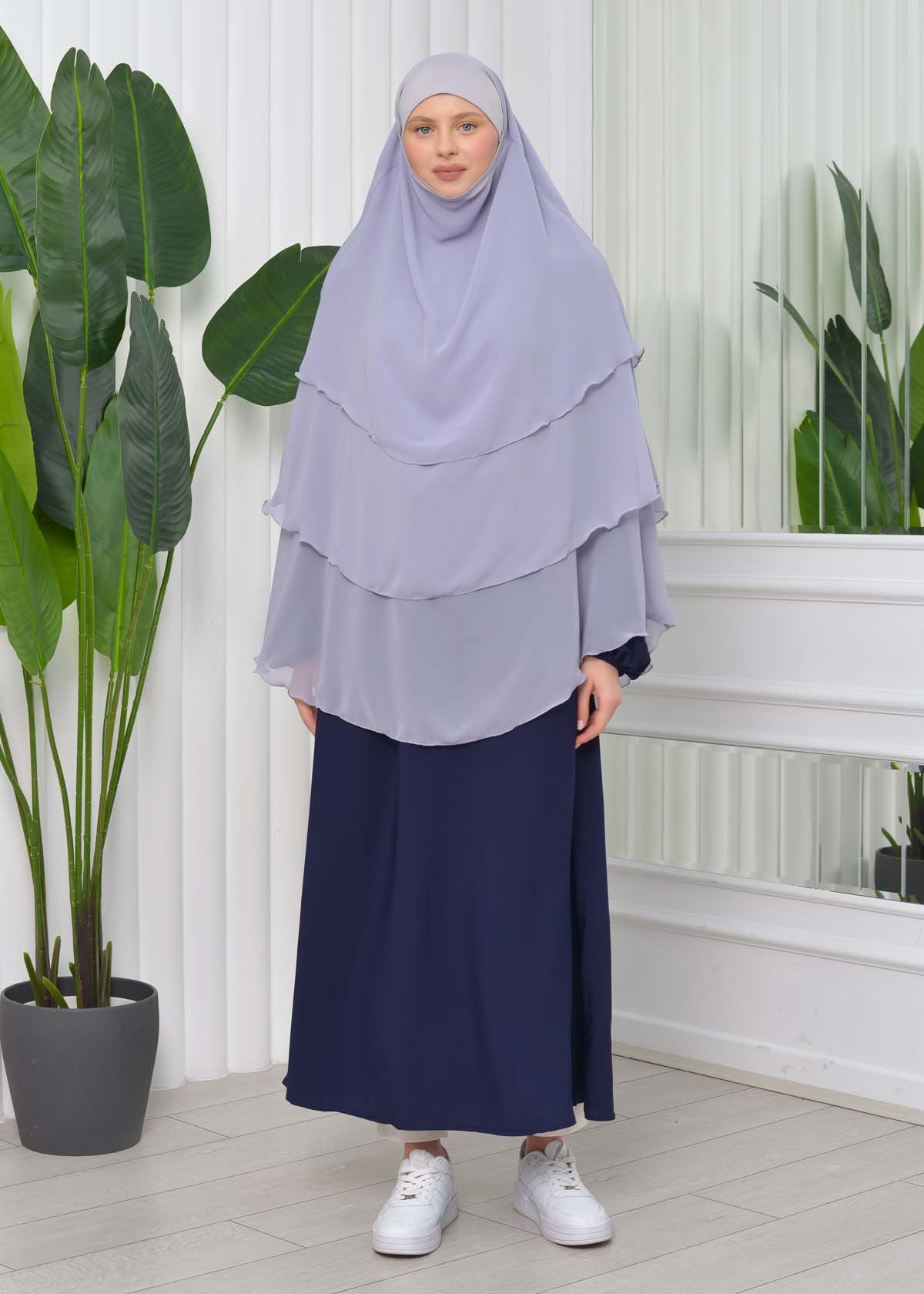 Chiffon Hijab Ready Made Veiled Practical Scarf 3 Layer - Cover Souffle 827 - gray