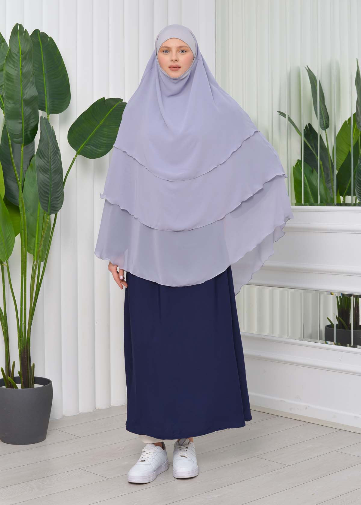 Chiffon Hijab Ready Made Veiled Practical Scarf 3 Layer - Cover Souffle 827 Gri