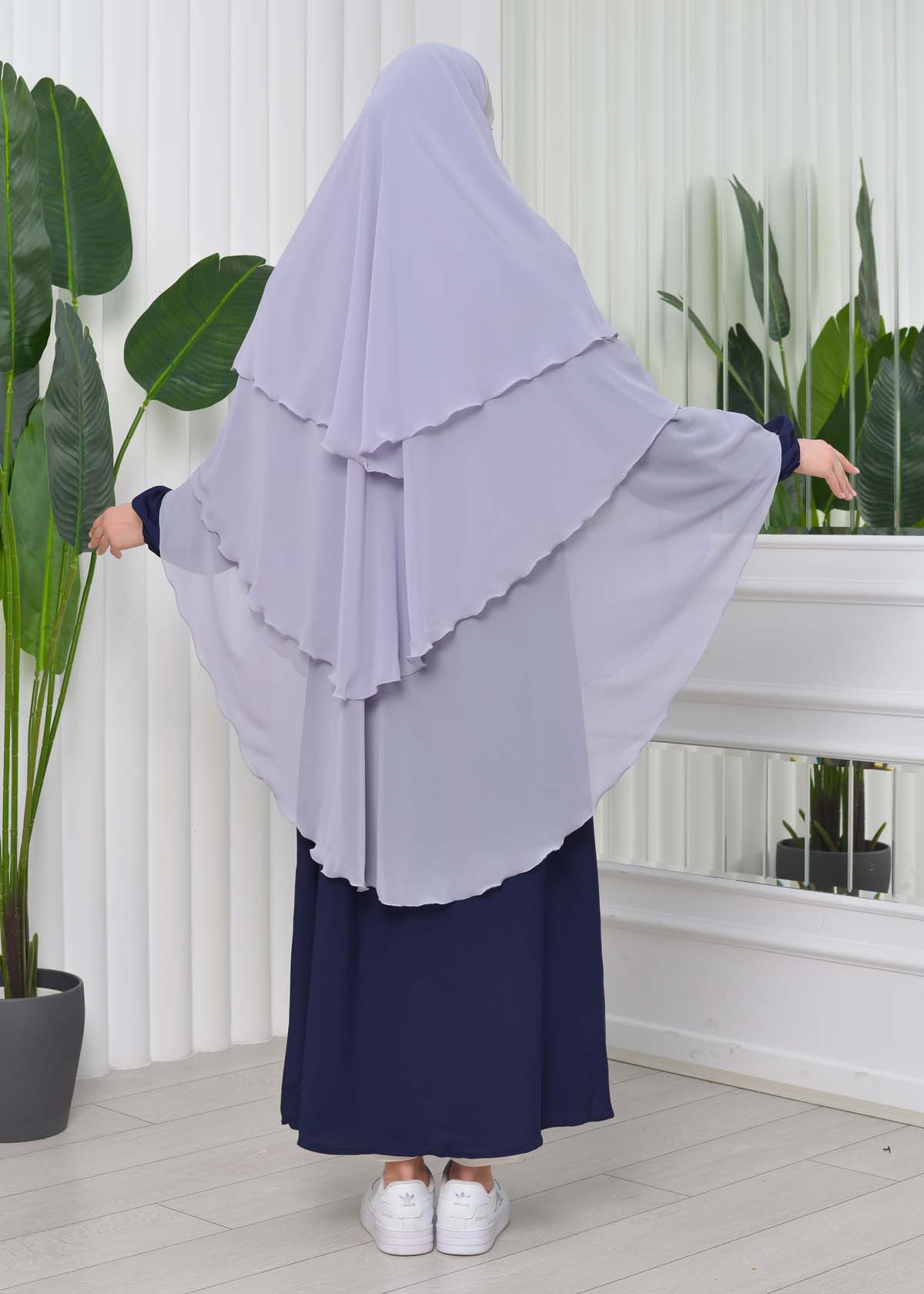 Chiffon Hijab Ready Made Veiled Practical Scarf 3 Layer - Cover Souffle 827 Gri