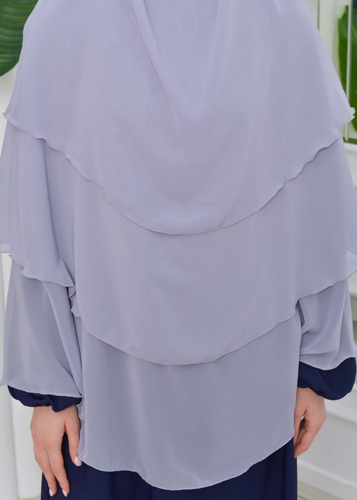 Chiffon Hijab Ready Made Veiled Practical Scarf 3 Layer - Cover Souffle 827 Gri