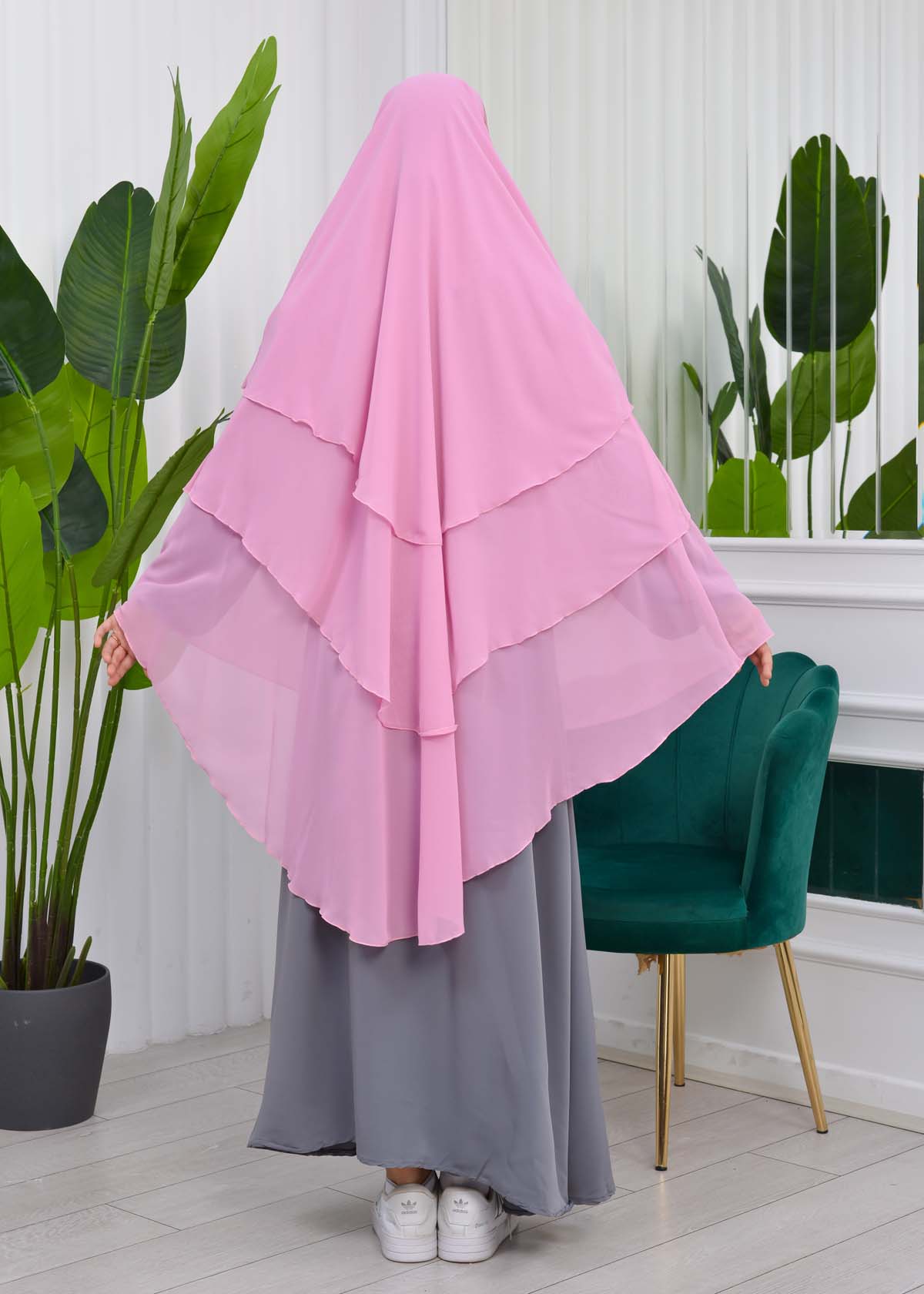 Chiffon Hijab Ready Made Veiled Practical Scarf 3 Layer - Cover Souffle 827 Açık Pembe