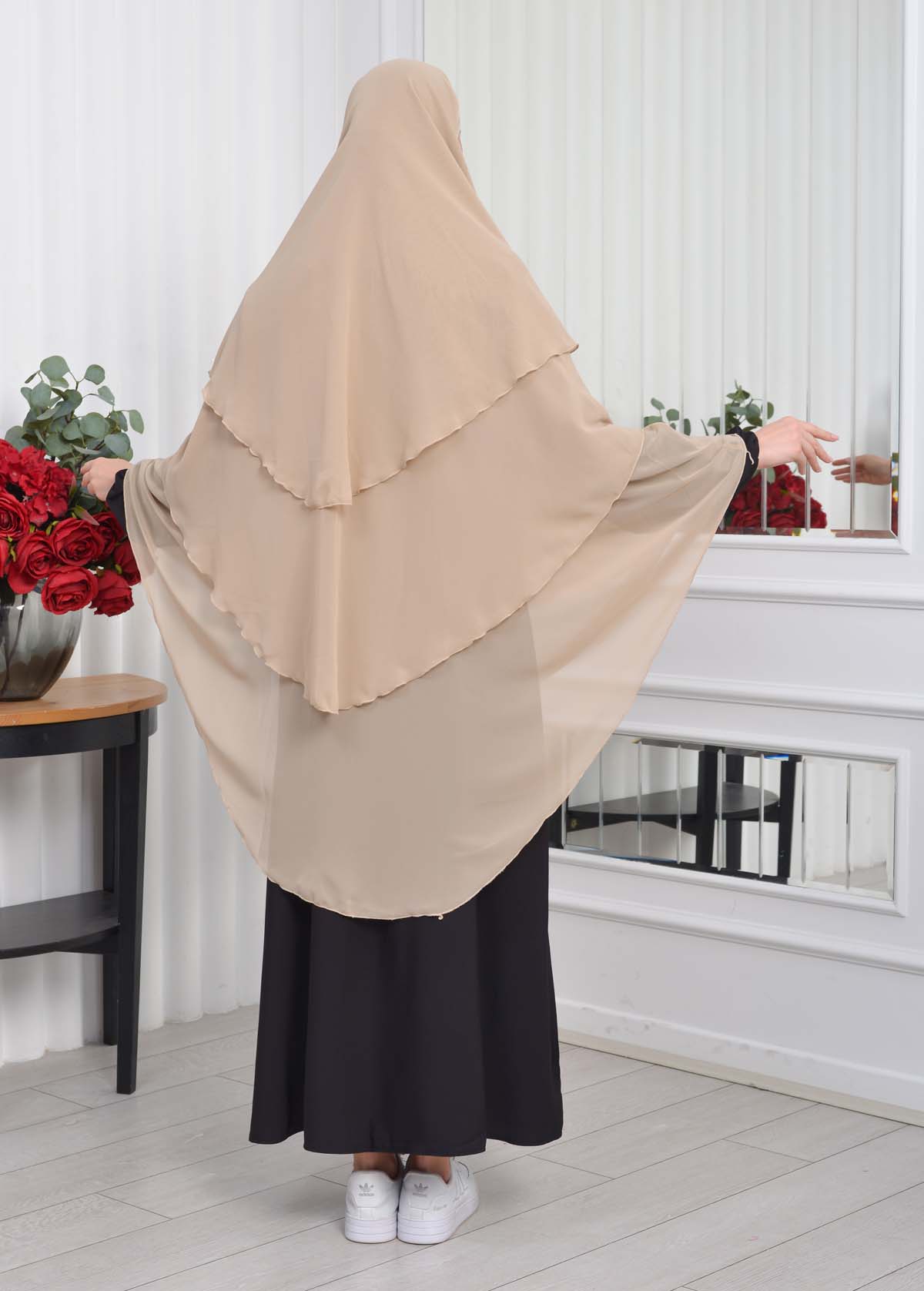 Chiffon Hijab Ready Made Veiled Practical Scarf 3 Layer - Cover Souffle 827 Bej