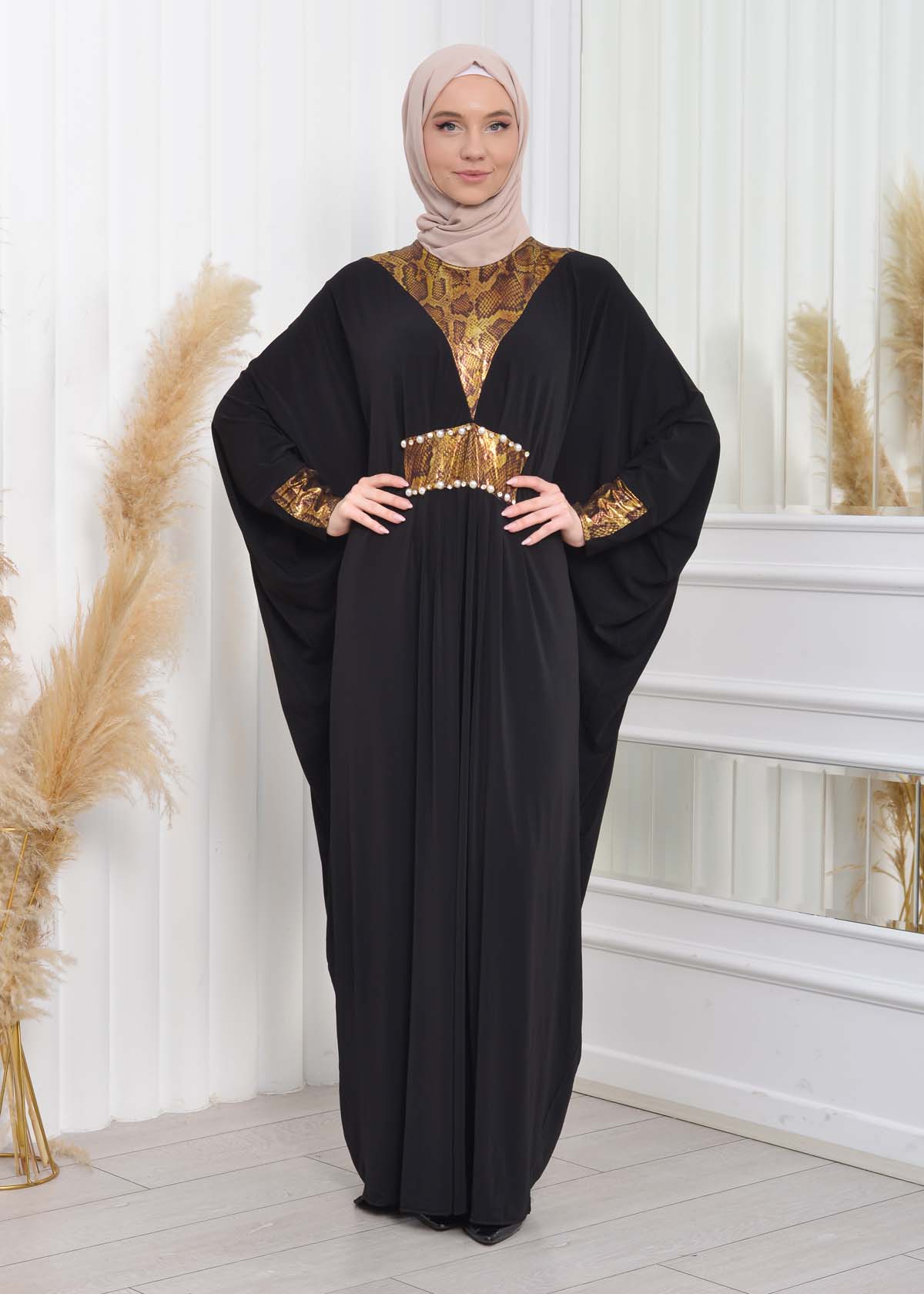 Bat sleeve Hijab Abaya Evening Dress code : 628 - gold