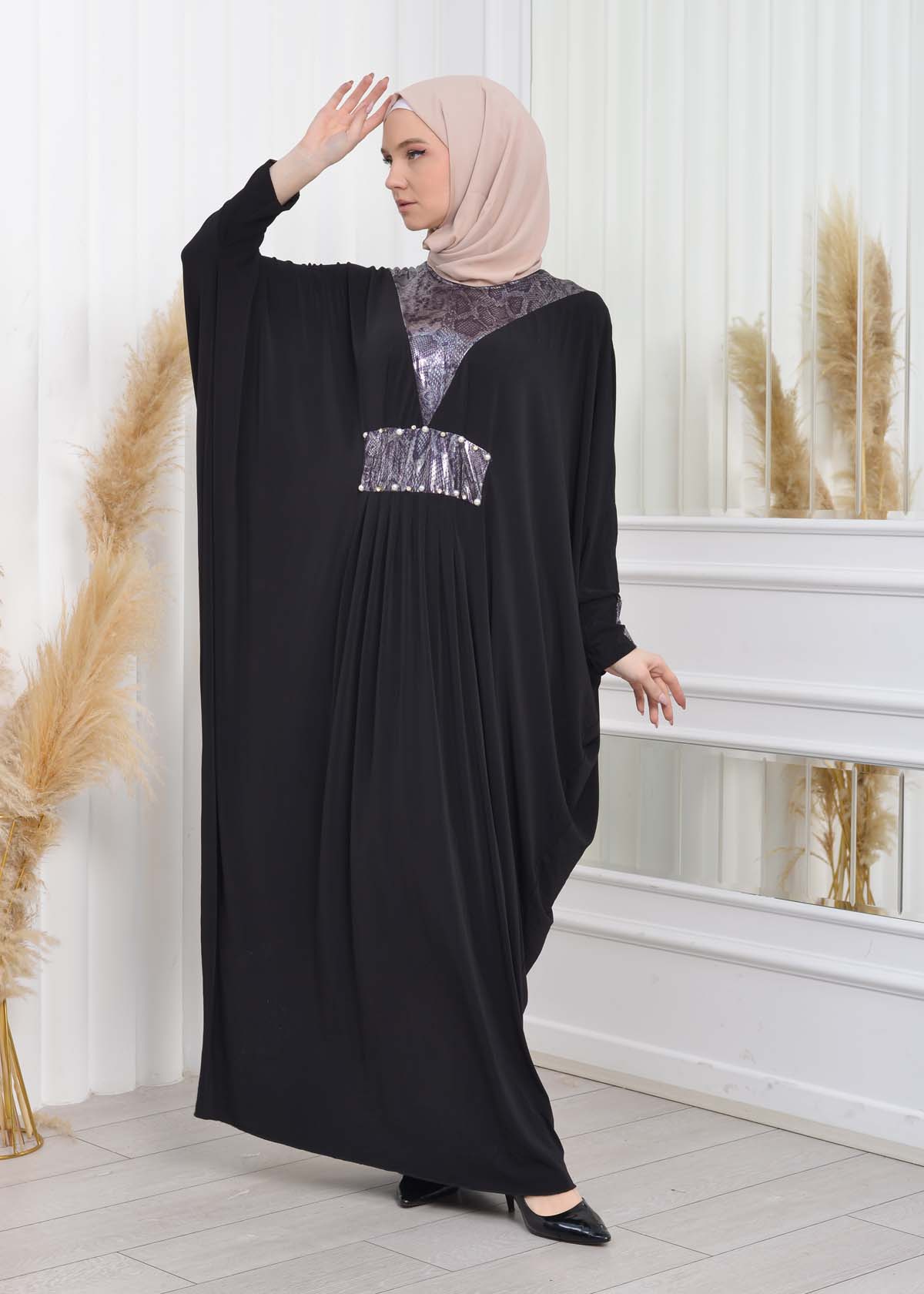 Bat sleeve Hijab Abaya Evening Dress code : 628 Gri