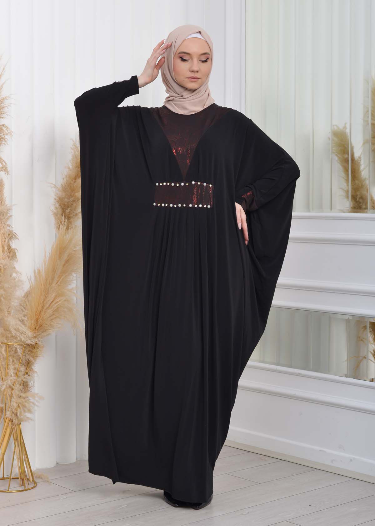 Bat sleeve Hijab Abaya Evening Dress code : 628 Bordo