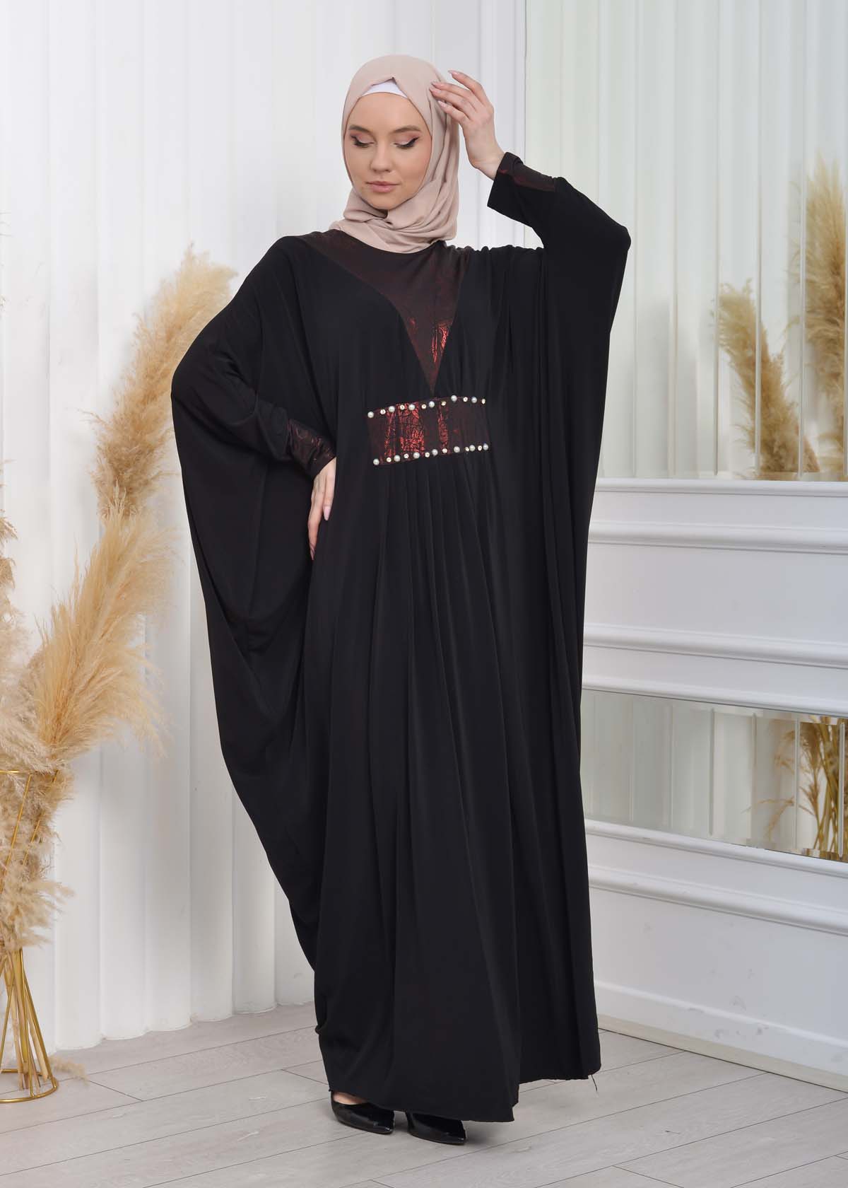 Bat sleeve Hijab Abaya Evening Dress code : 628 Bordo