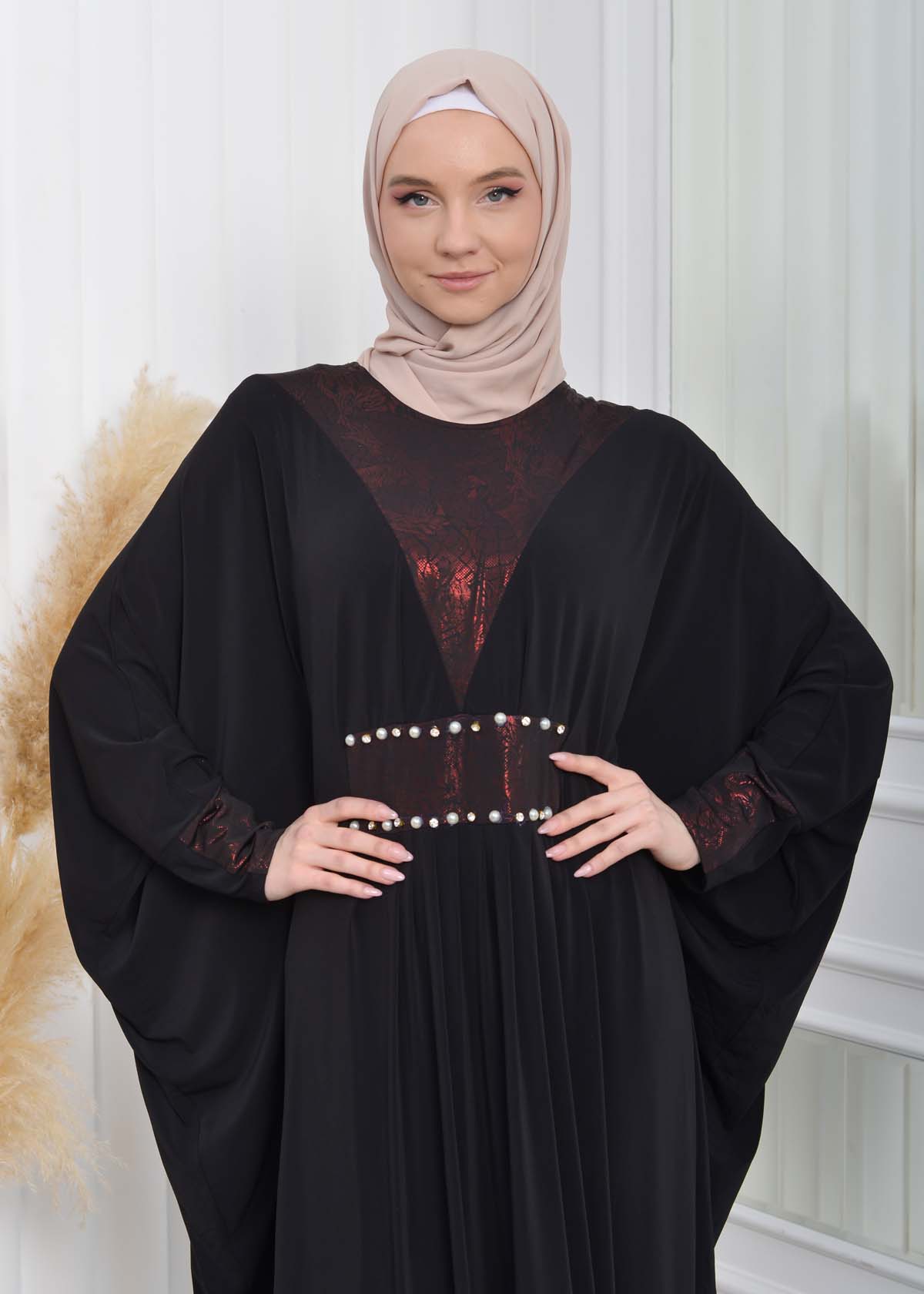 Bat sleeve Hijab Abaya Evening Dress code : 628 Bordo