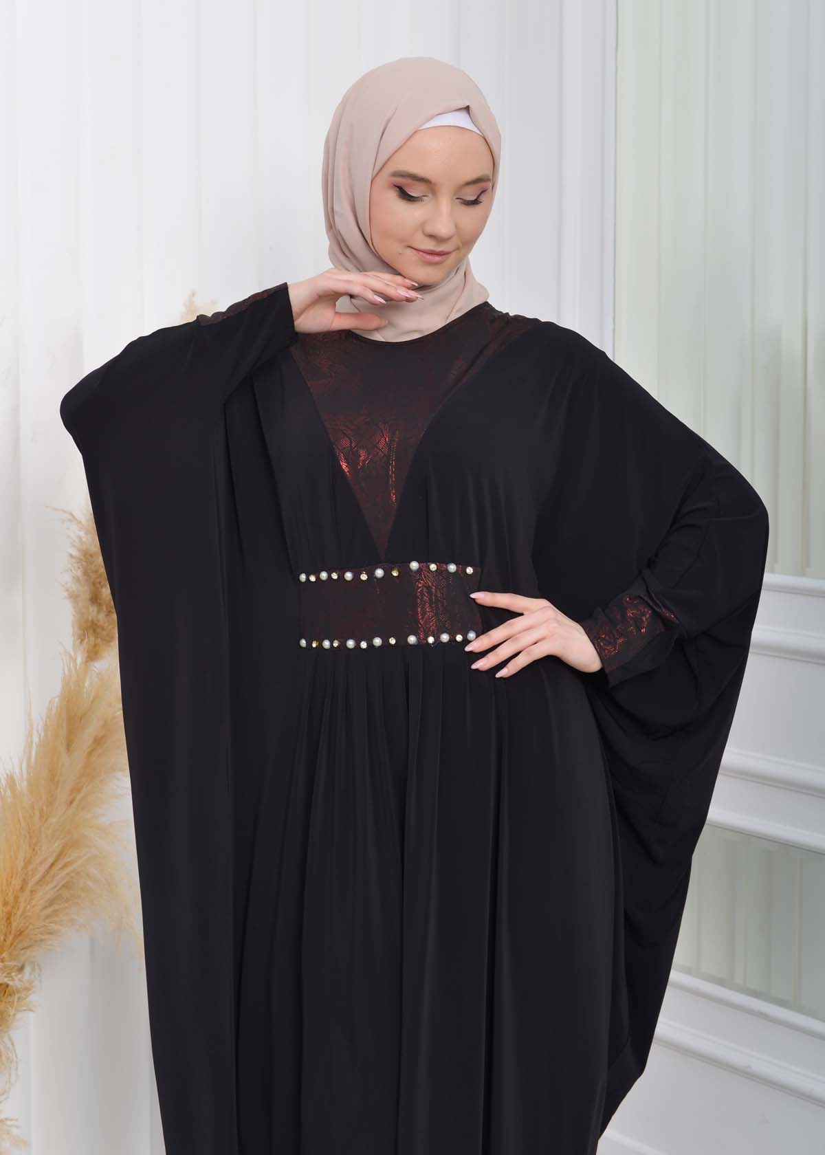 Bat sleeve Hijab Abaya Evening Dress code : 628 Bordo