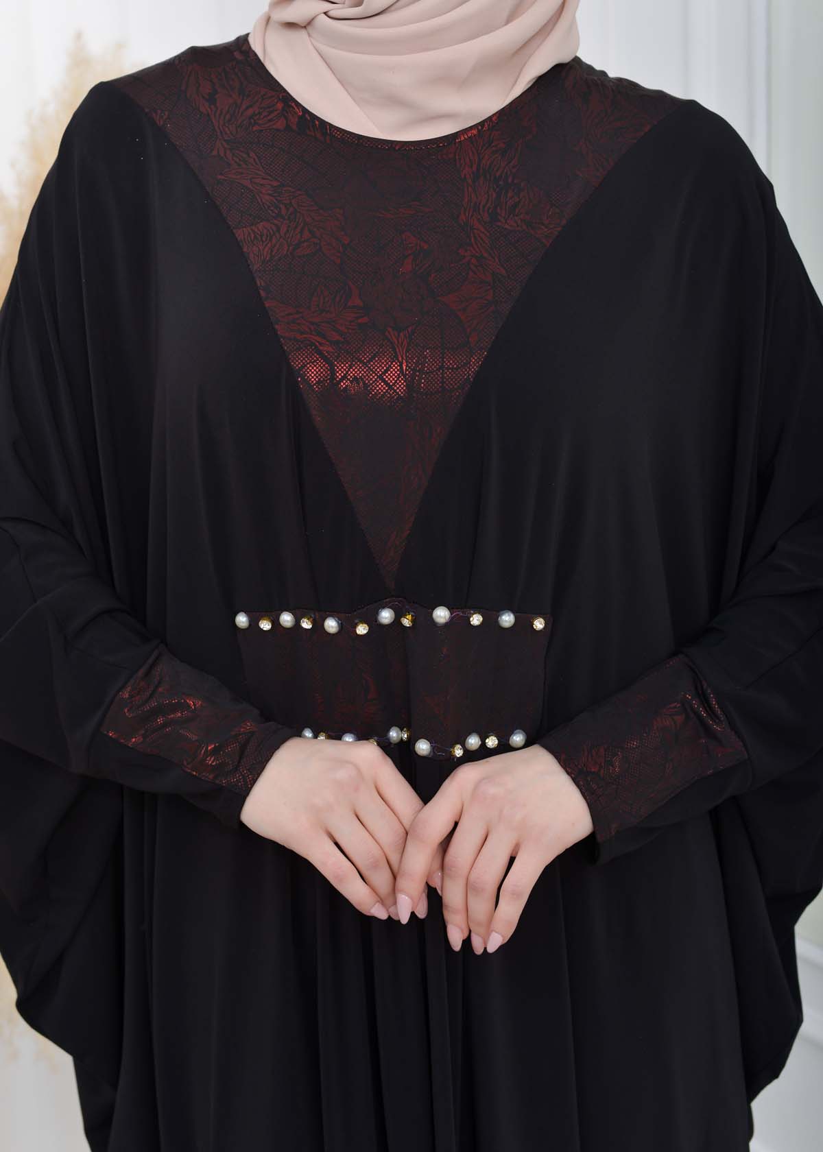 Bat sleeve Hijab Abaya Evening Dress code : 628 Bordo