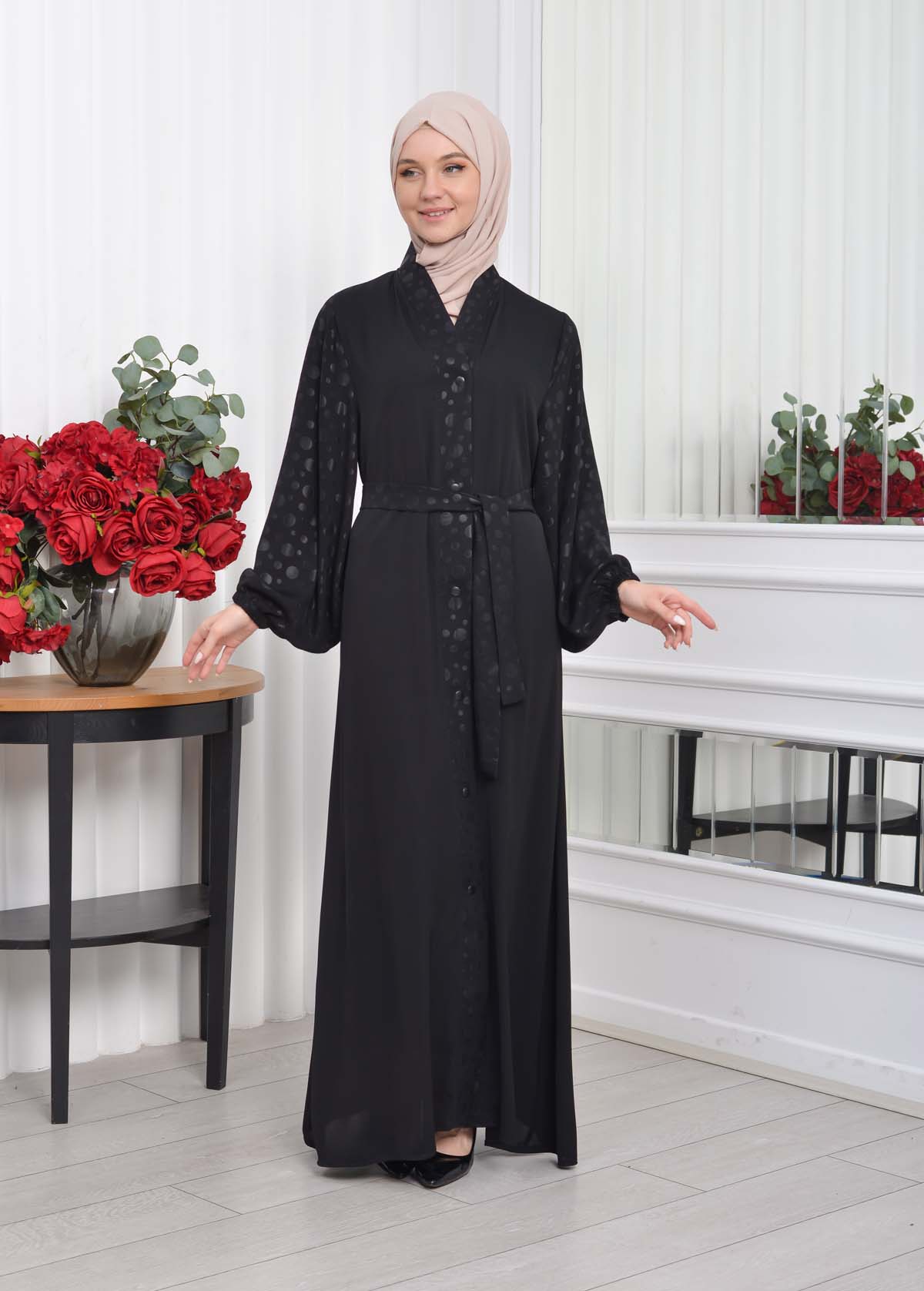 Woman's Hijab Abaya With Belt  641 Siyah