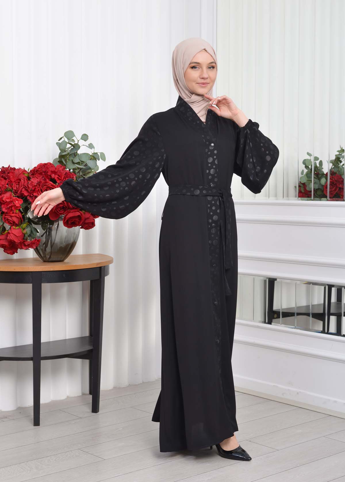 Woman's Hijab Abaya With Belt  641 Siyah