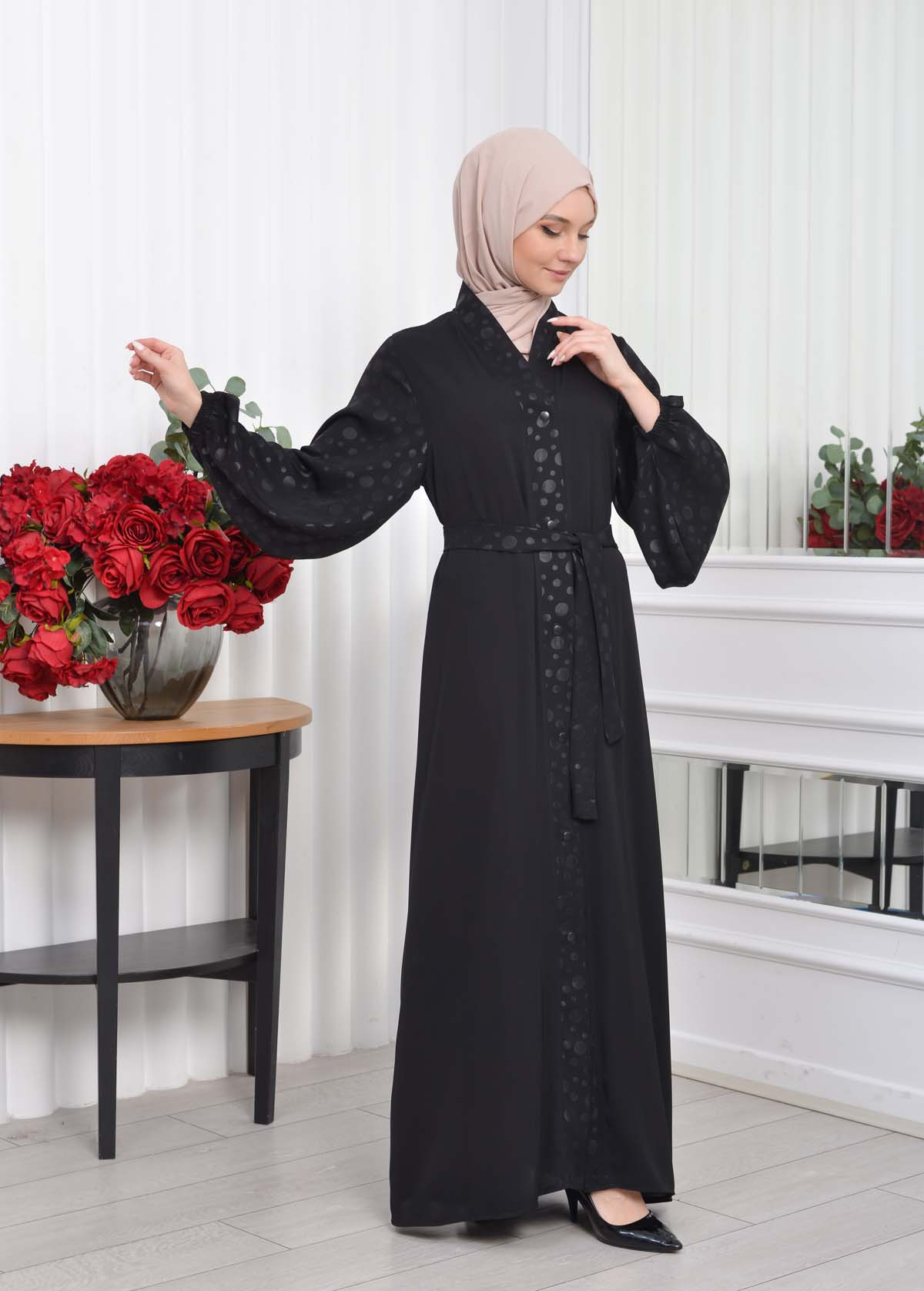 Woman's Hijab Abaya With Belt  641 Siyah