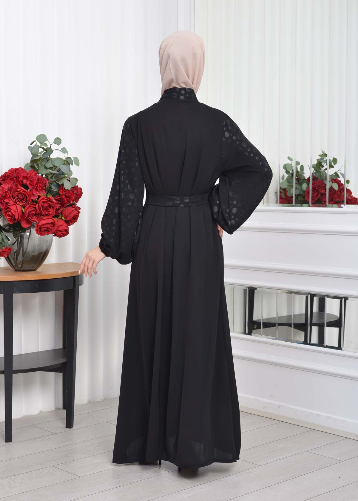 Woman's Hijab Abaya With Belt  641 Siyah