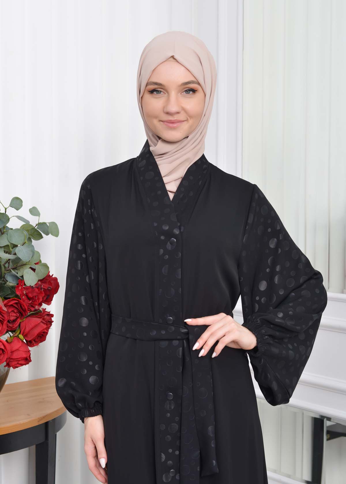 Woman's Hijab Abaya With Belt  641 Siyah