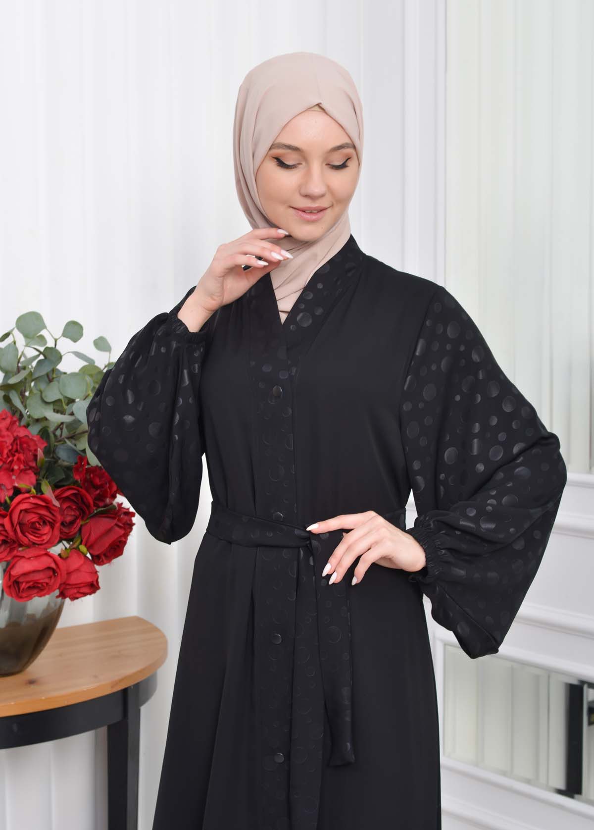 Woman's Hijab Abaya With Belt  641 Siyah